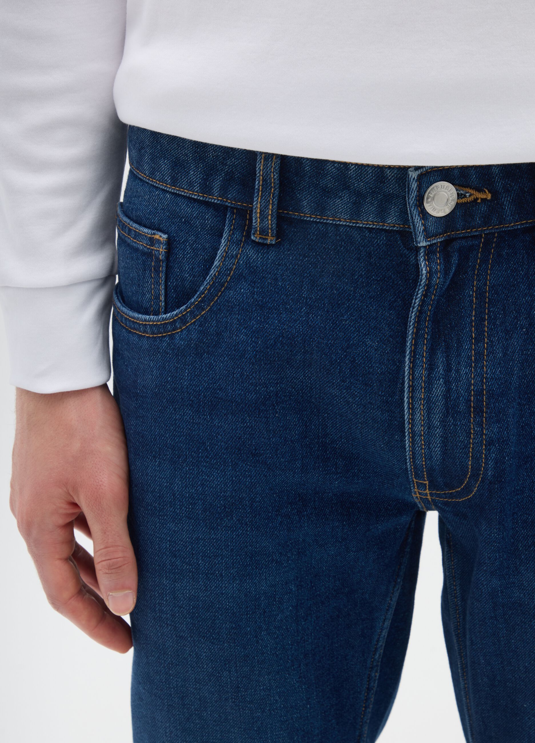 Jeans denim blu in misto cotone slim fit