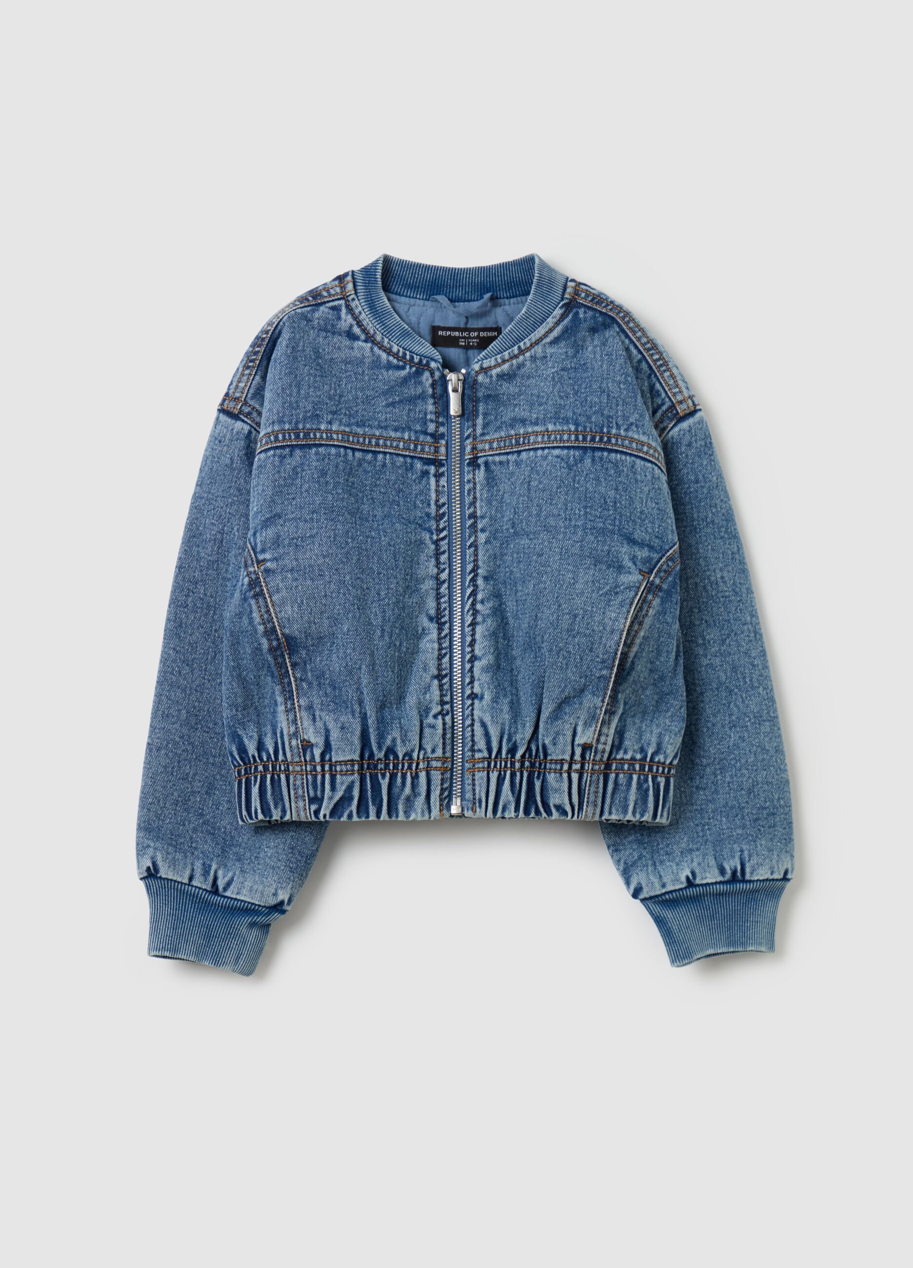 Denim bomber jacket with heart patch