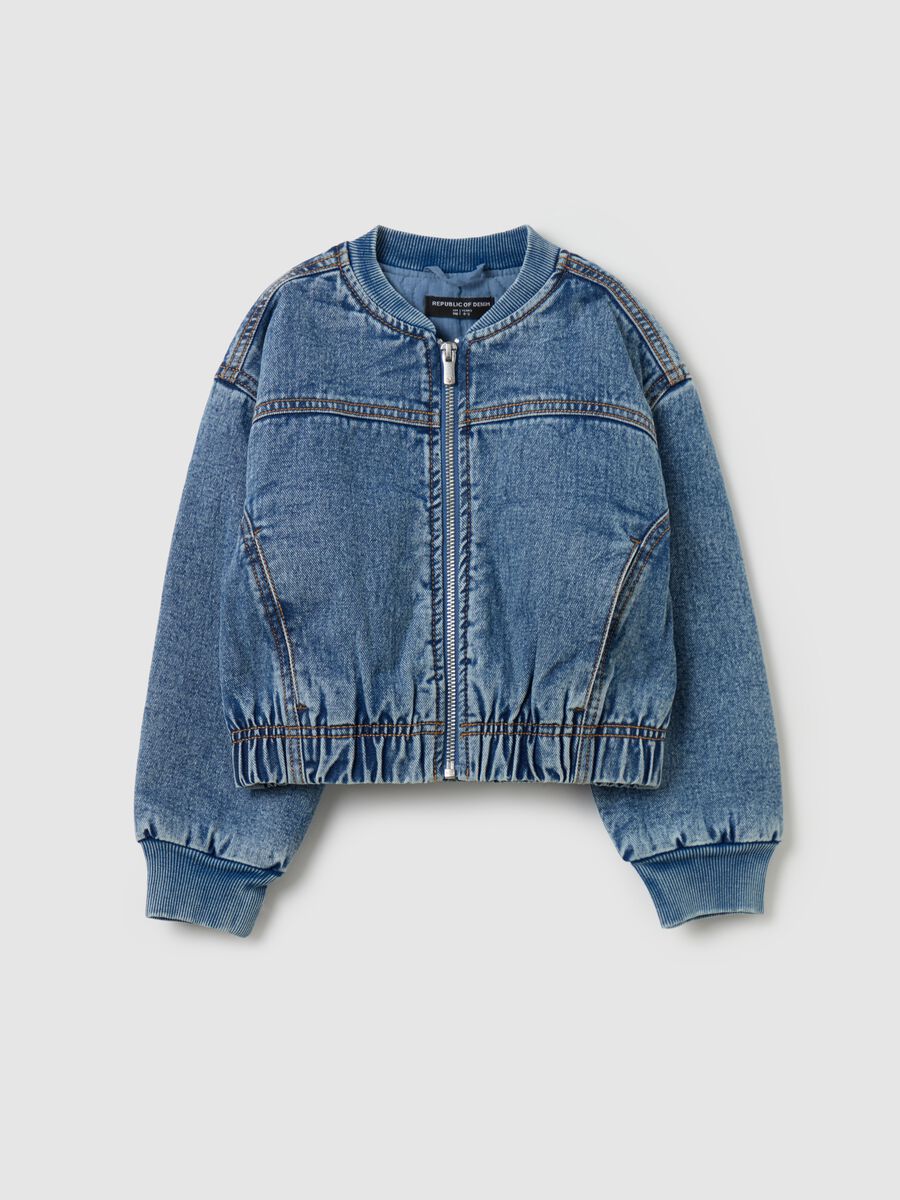 Denim bomber jacket with heart patch_0