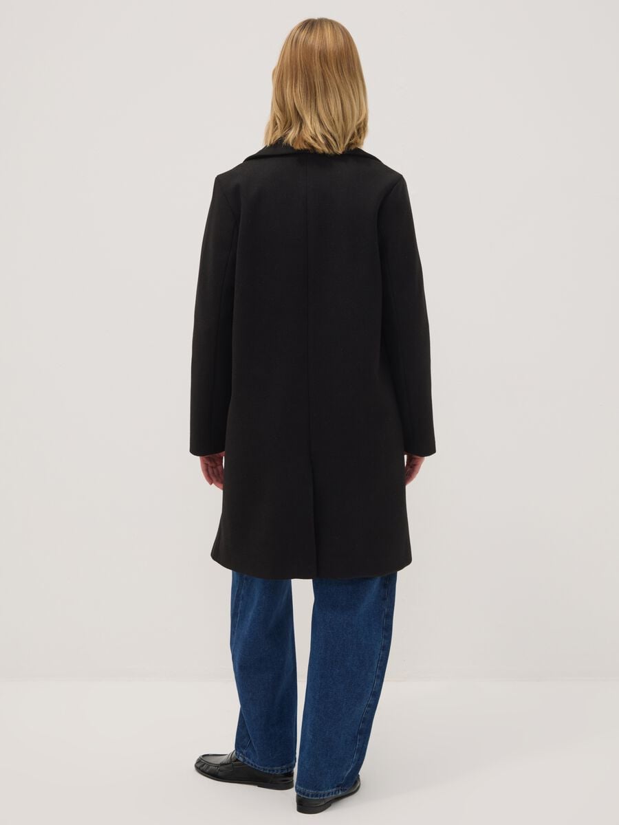 Cappotto nero regular fit con rever e bottoni_3