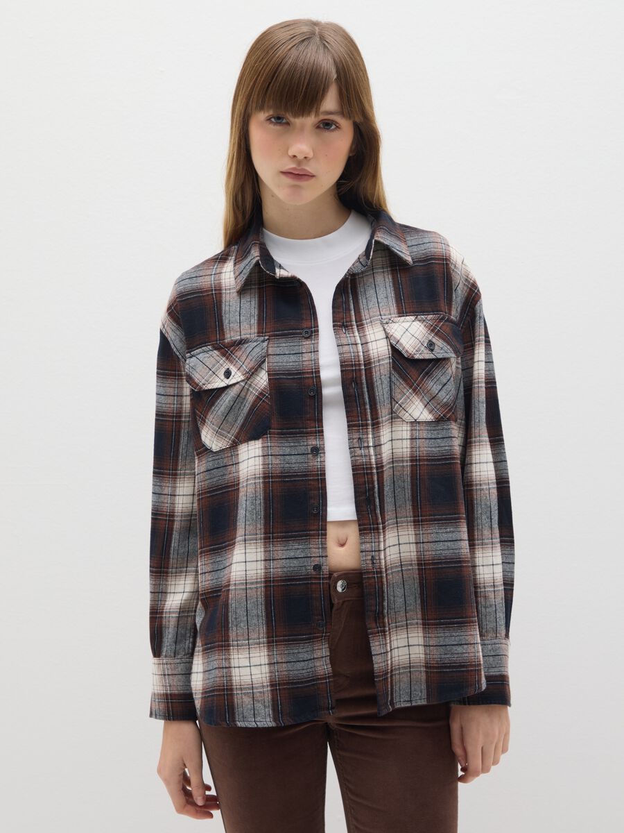 Multicoloured check shirt in pure cotton and flannel regular fit_1