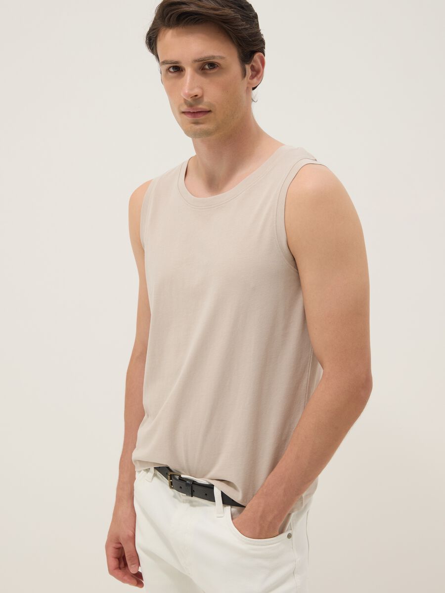 Canotta beige in puro cotone_0