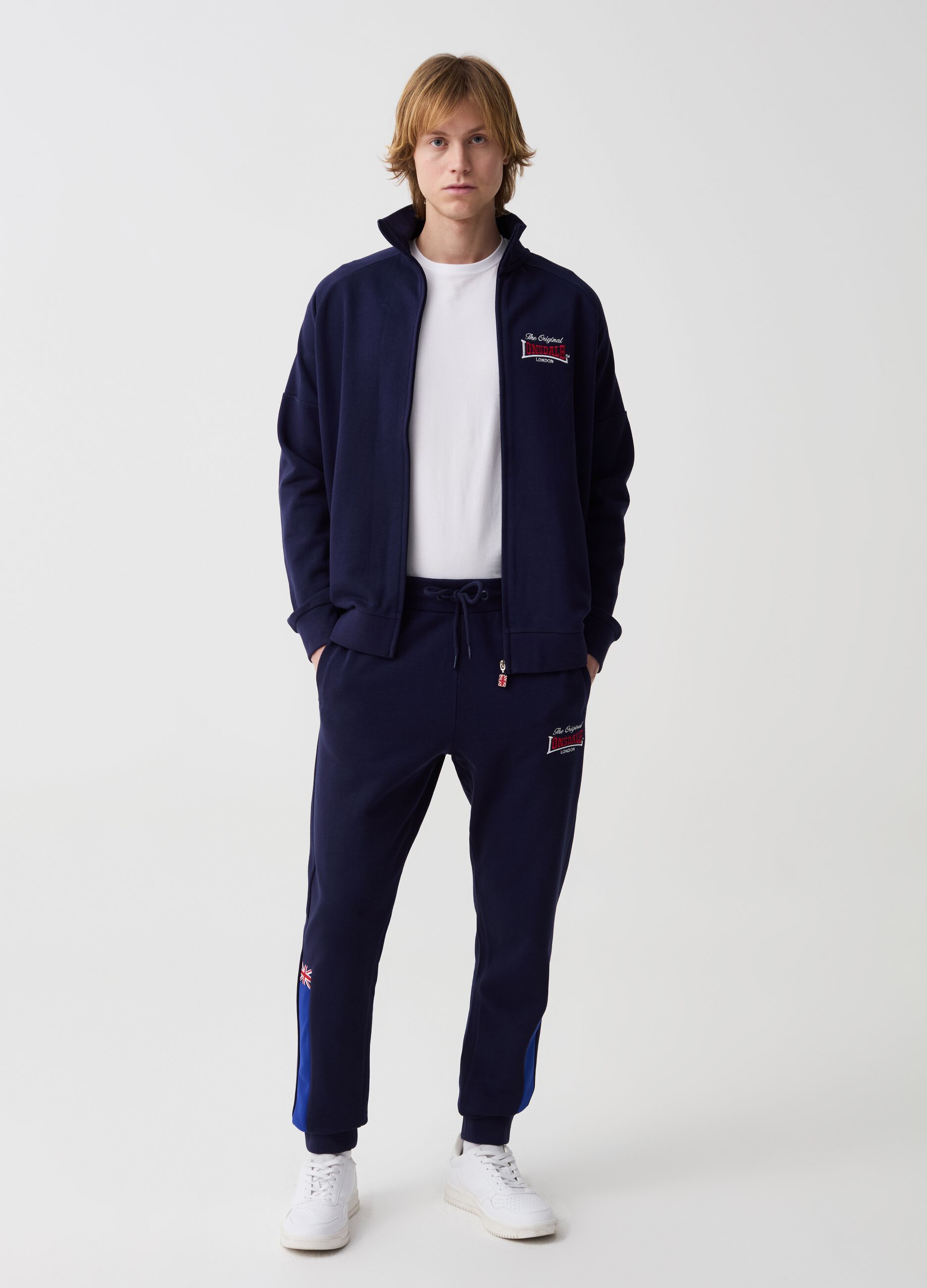Joggers with logo embroidery and contrasting inserts