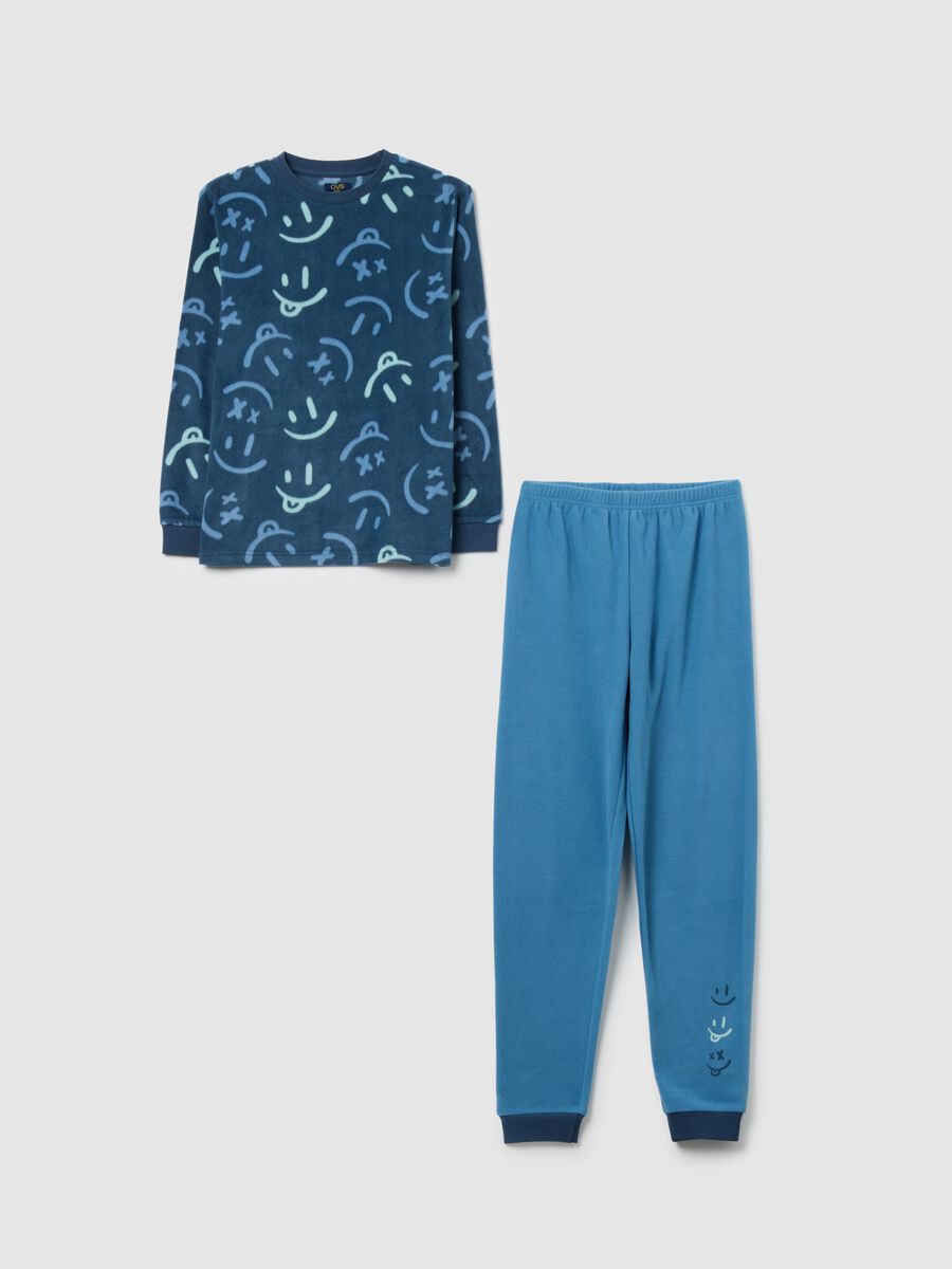 Pigiama blu da ragazzo in pile regular fit con stampe_0