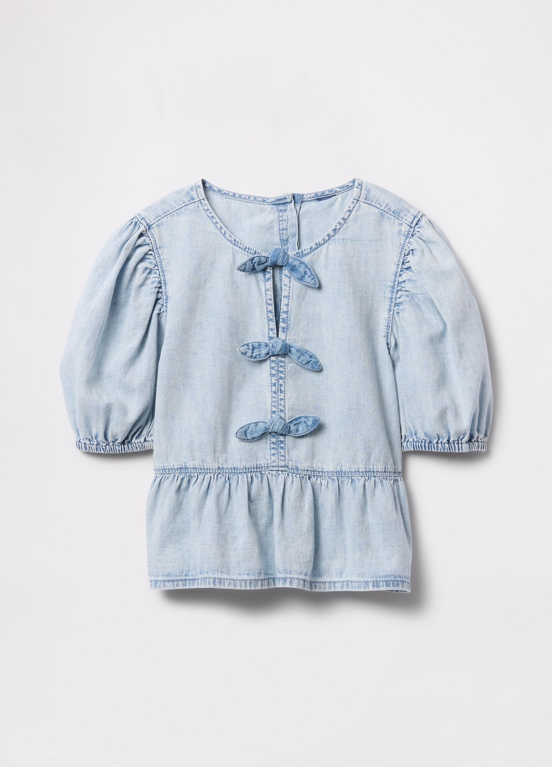Denim shirt in cotton with bows
