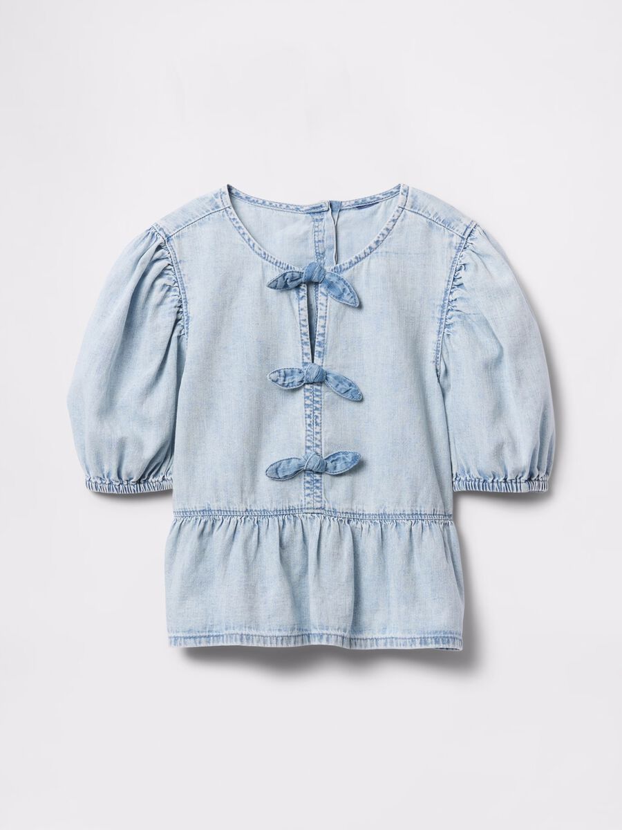 Denim shirt in cotton with bows_3