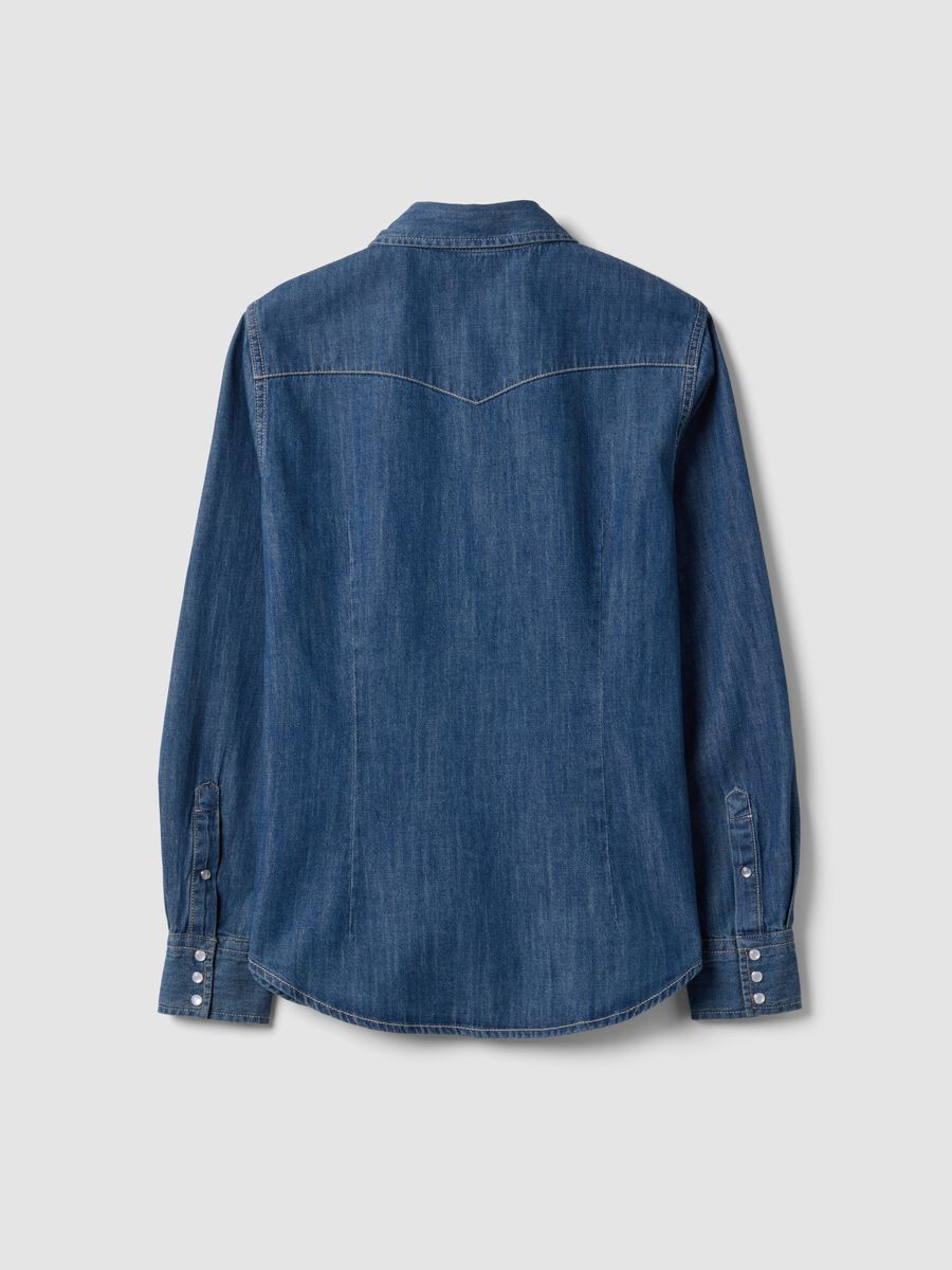 Blue pure cotton denim shirt, regular fit_1