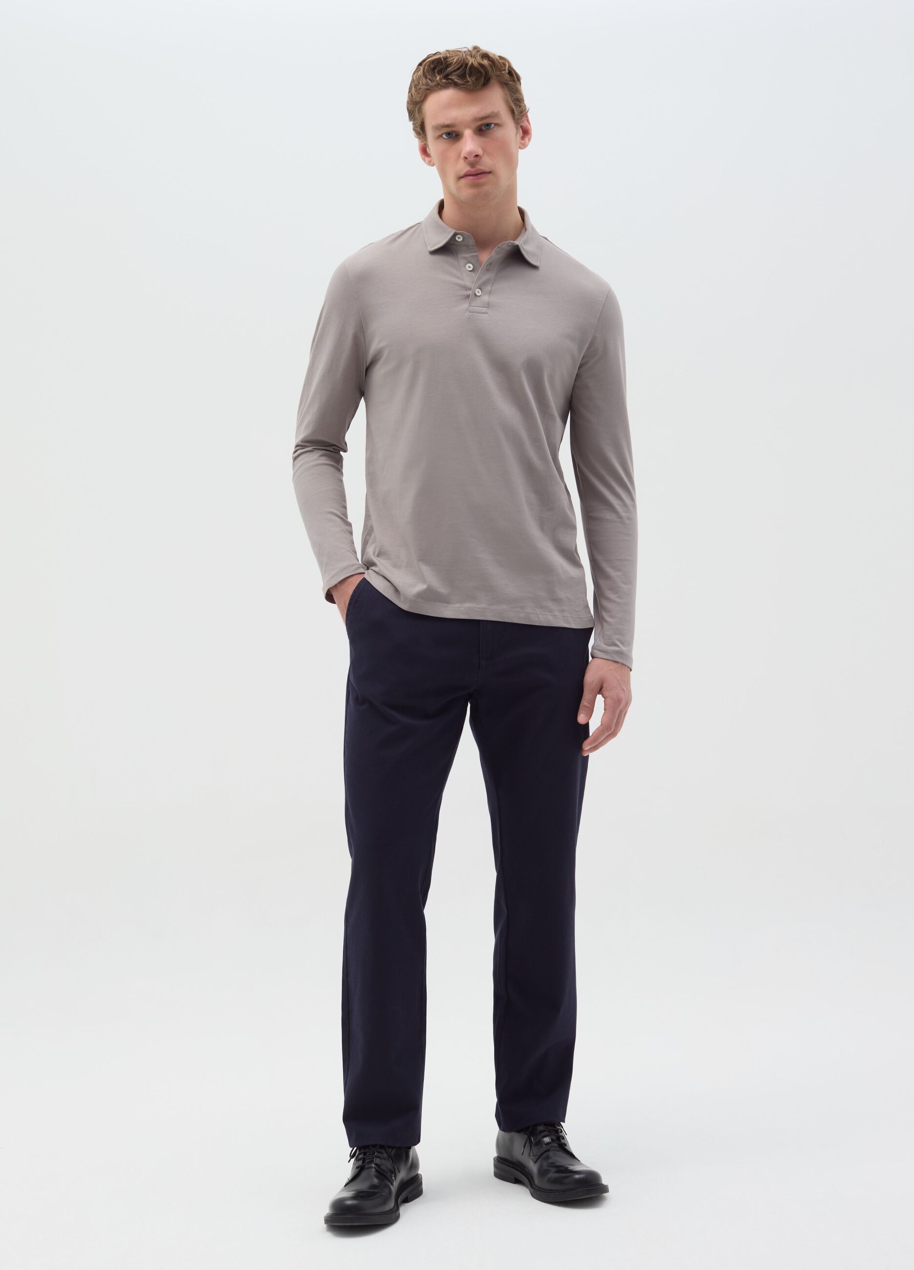 Cotton polo shirt with long sleeves