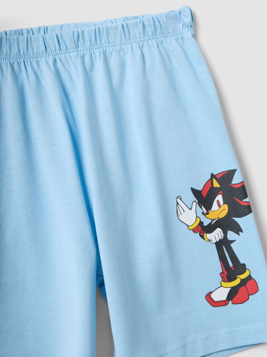 Pigiama corto azzurro in puro cotone da bambino con stampe Sonic_3
