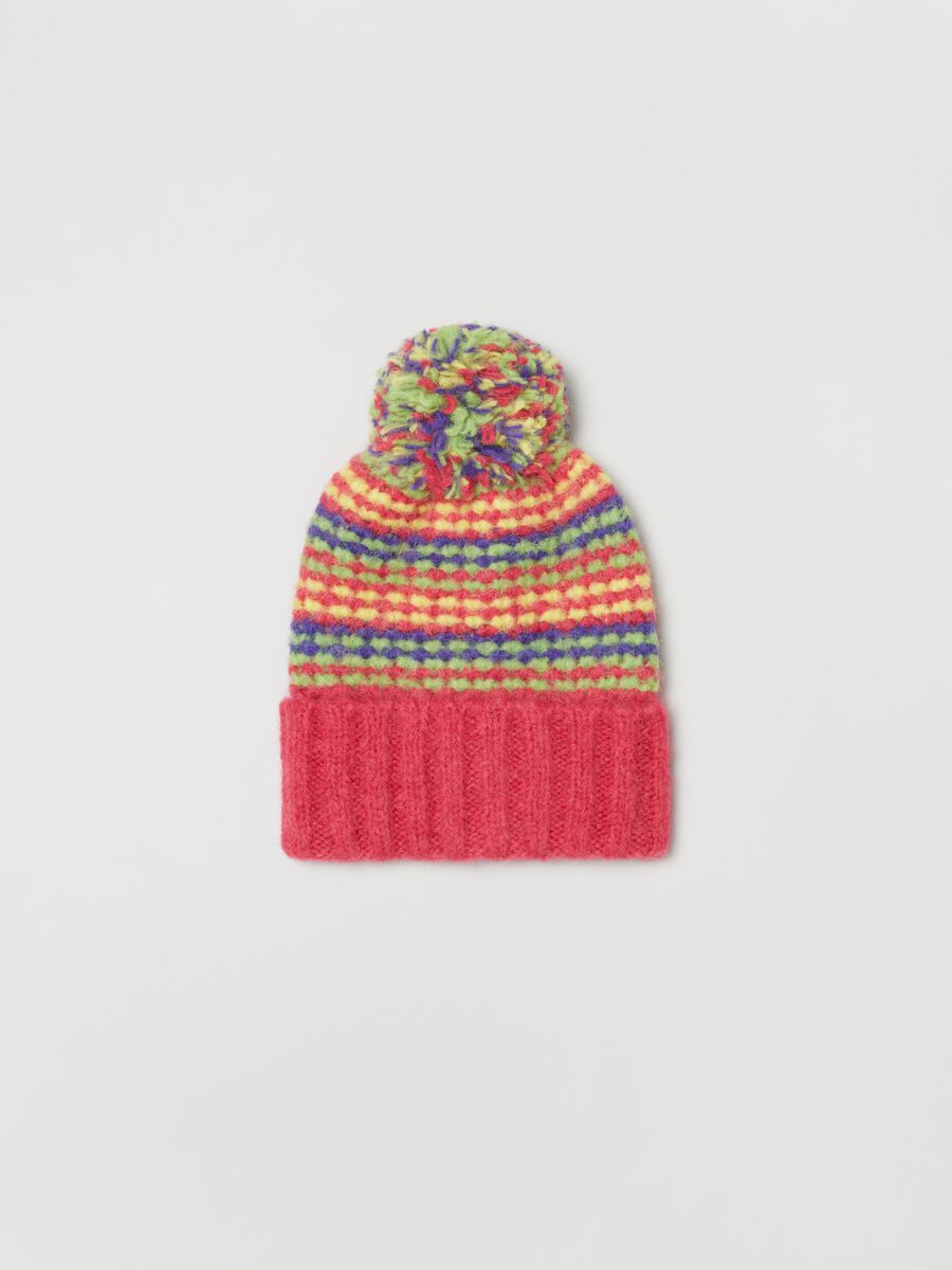 Berretto multicolore con pon pon_0