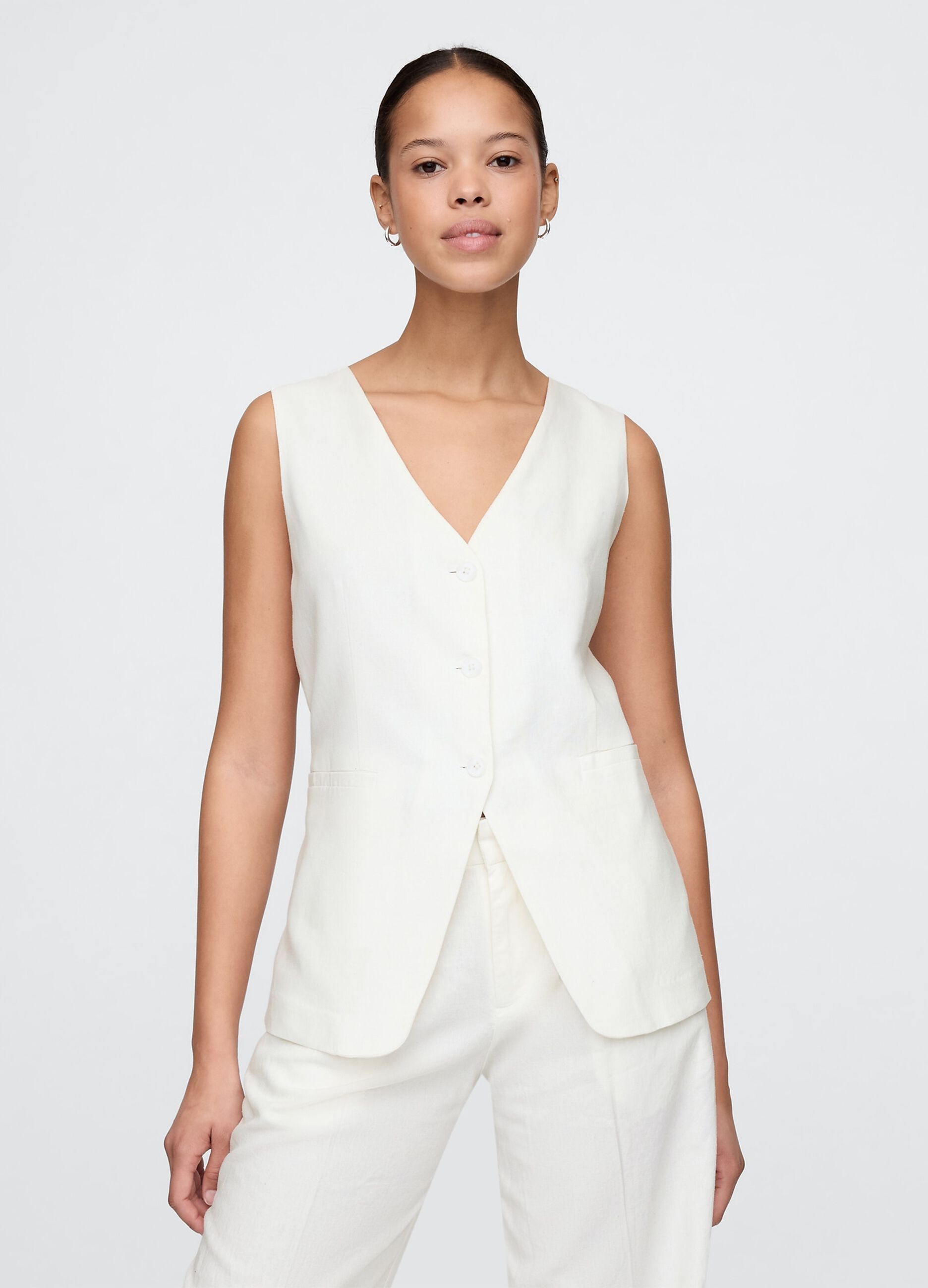 White Linen and Viscose Vest