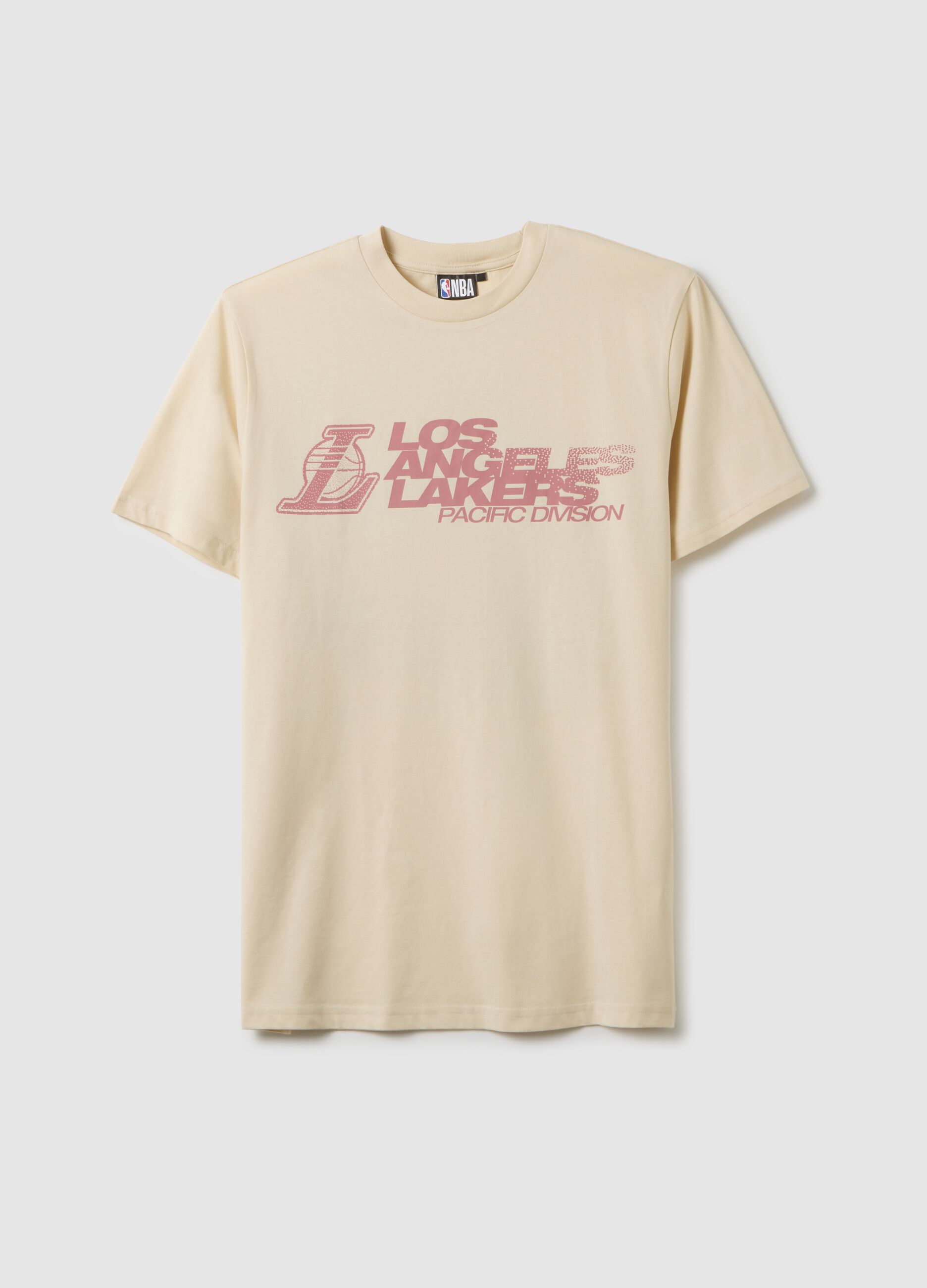 T-shirt in puro cotone beige con stampa Los Angeles Lakers