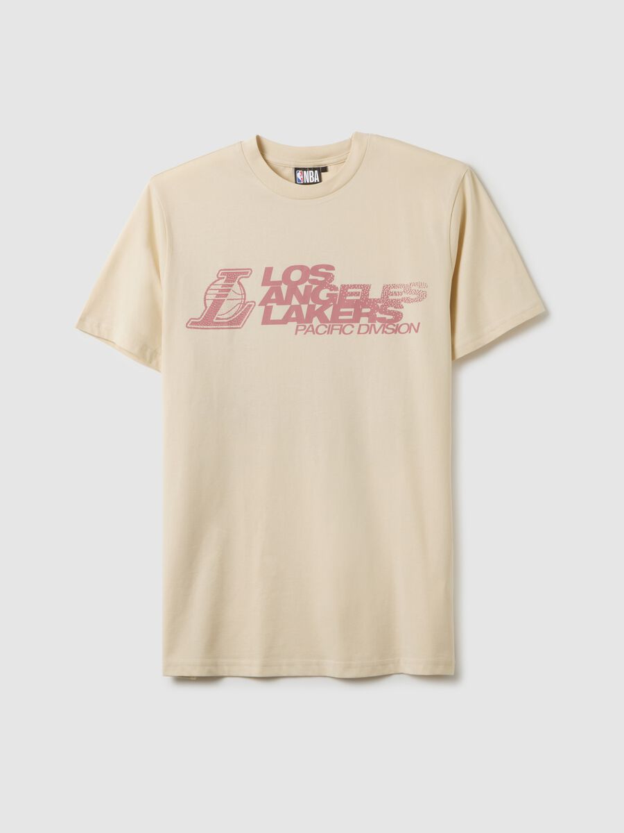 T-shirt in puro cotone beige con stampa Los Angeles Lakers_4