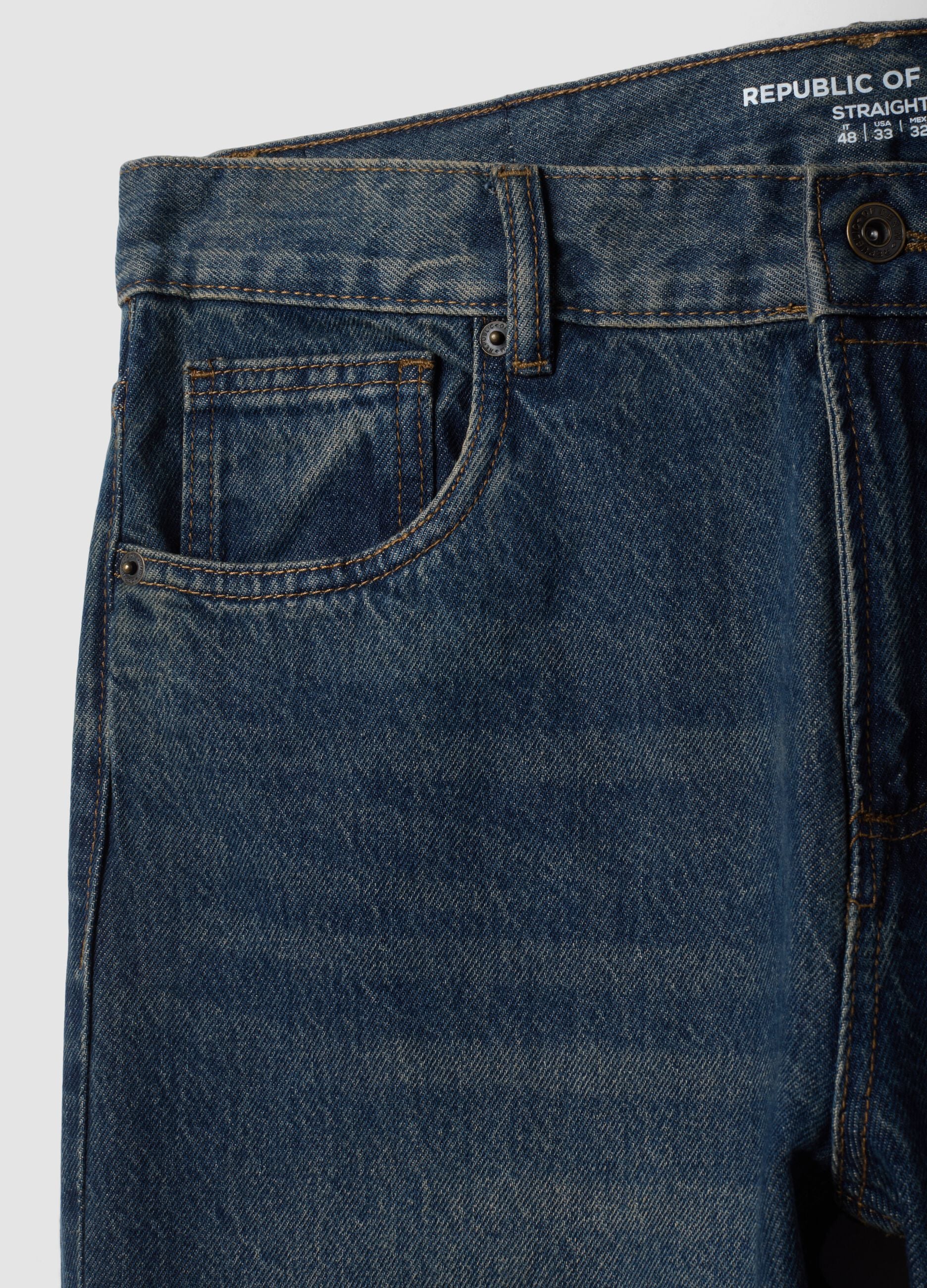 Jeans denim blu in puro cotone straight fit