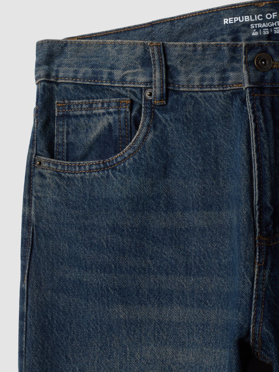 Jeans denim blu in puro cotone straight fit_1
