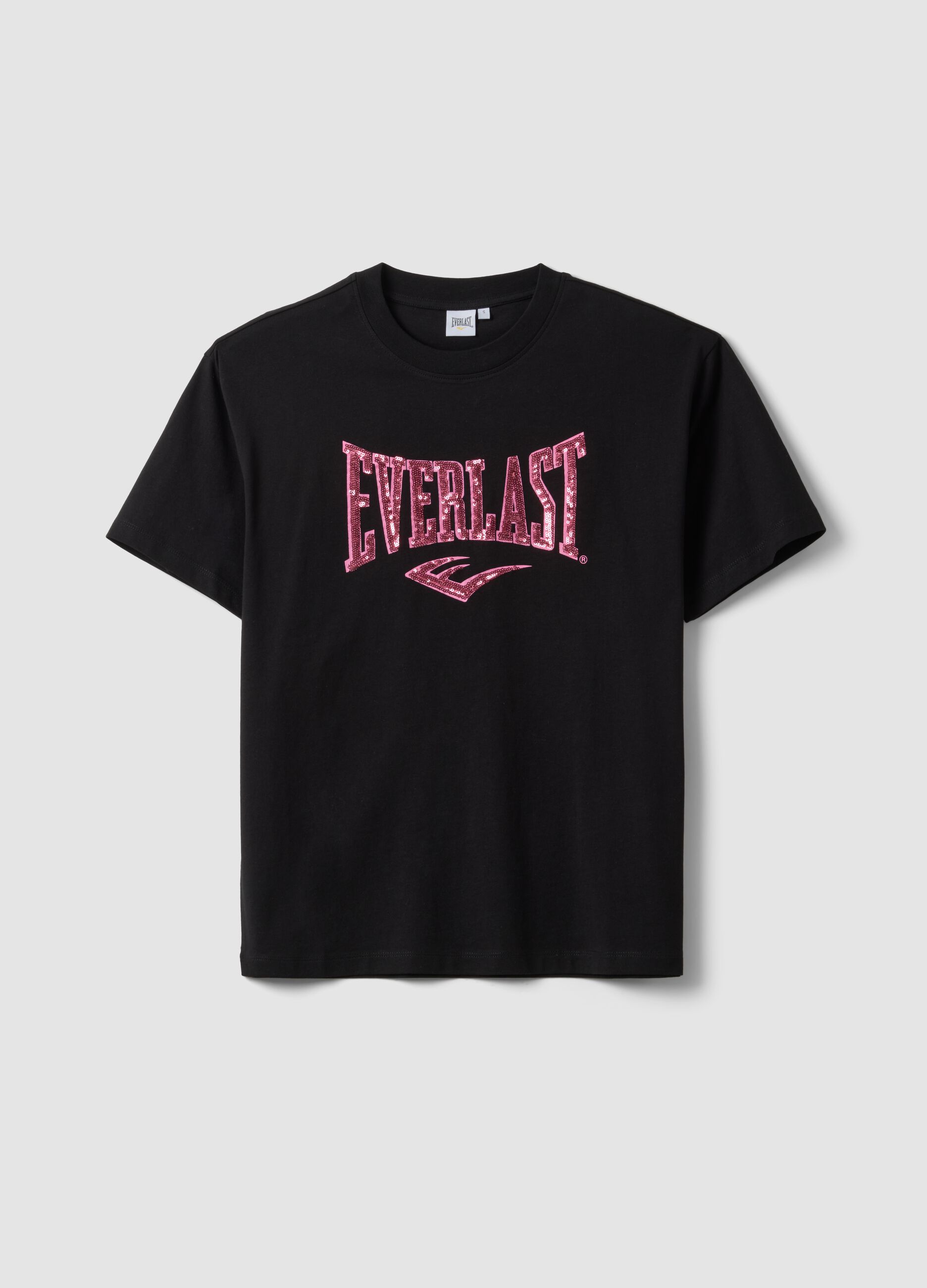 Black pure cotton T-shirt with front print, regular fit
