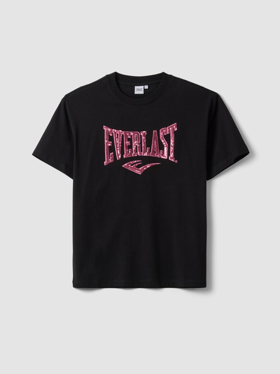 Black pure cotton T-shirt with front print, regular fit_0