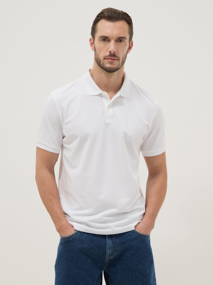 White stretch cotton-blend polo regular fit_1
