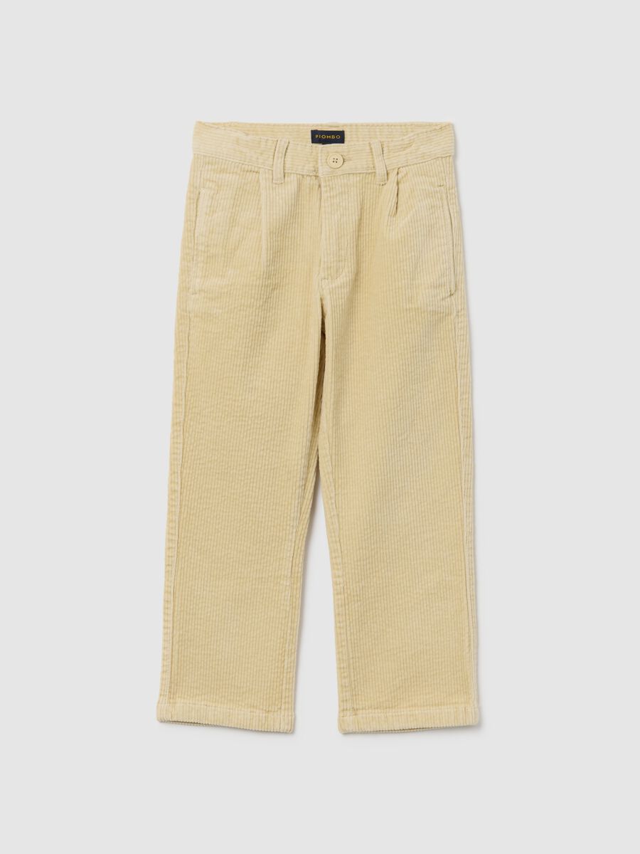 Children's beige trousers in stretch cotton and regular fit velvet_0