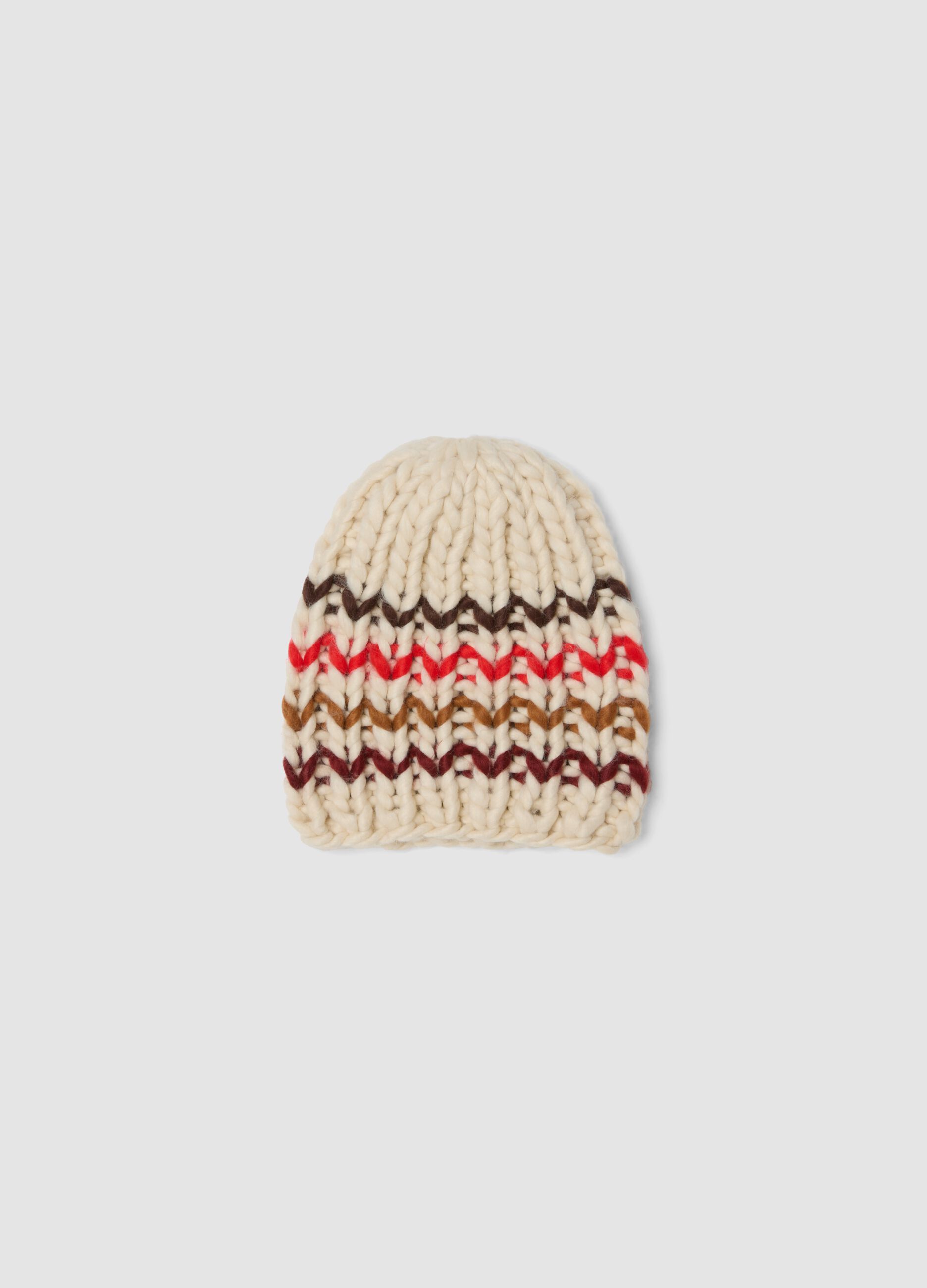 Cappello bianco sporco in maglia con motivo a righe