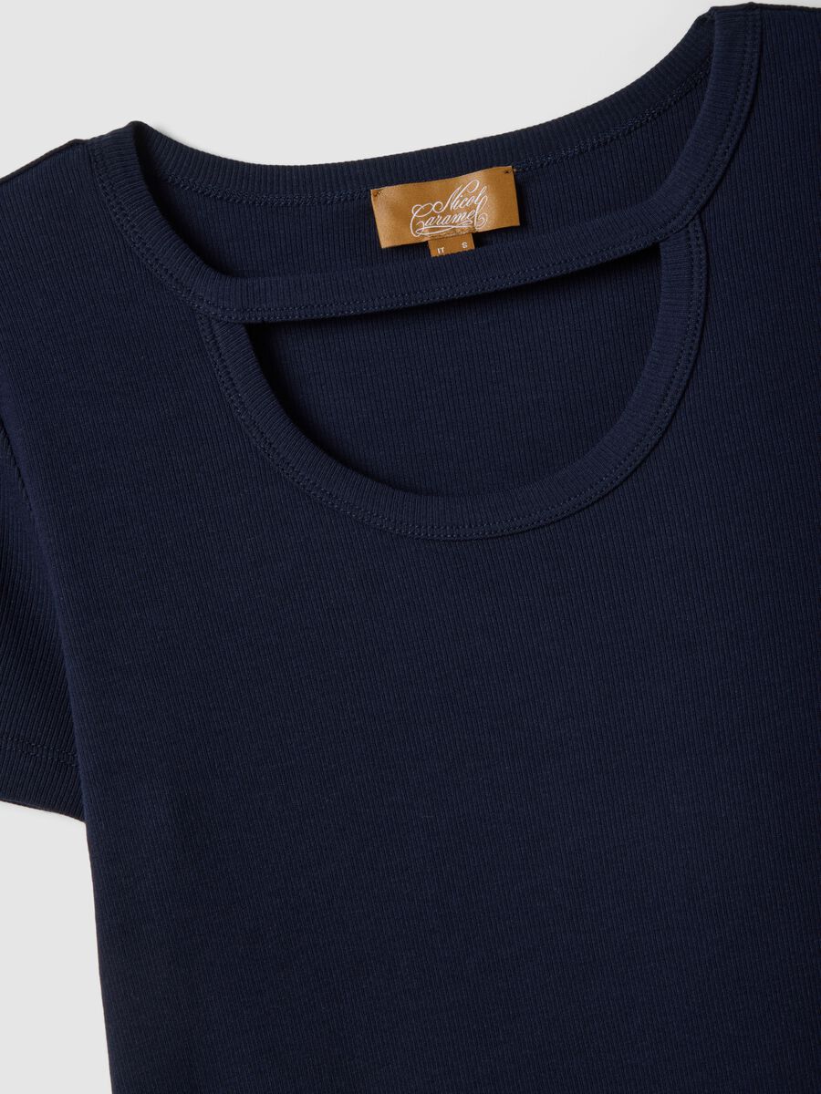 T-shirt blu premaman in cotone e modal elasticizzato_5