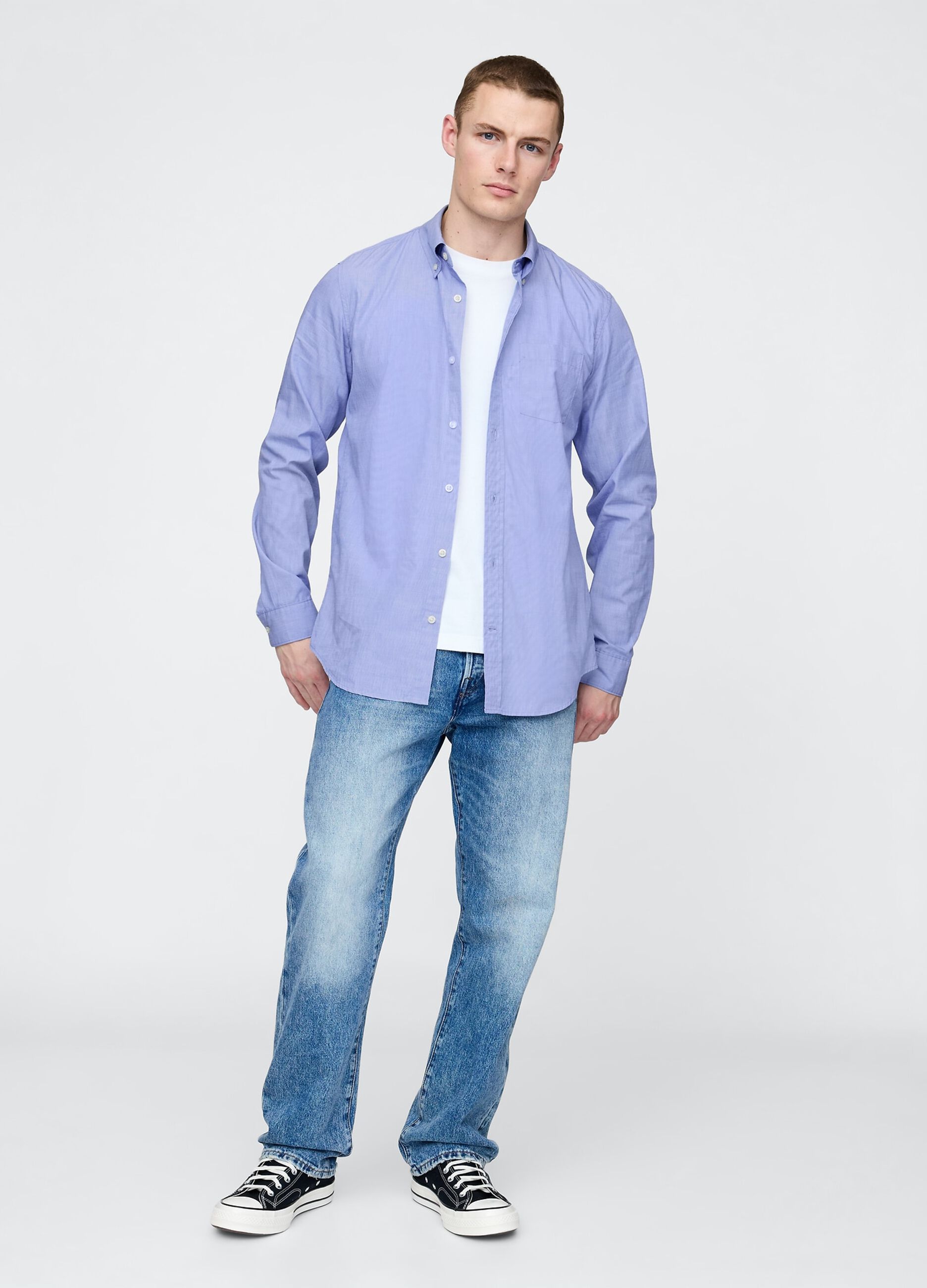 Blue cotton shirt with chest pocket