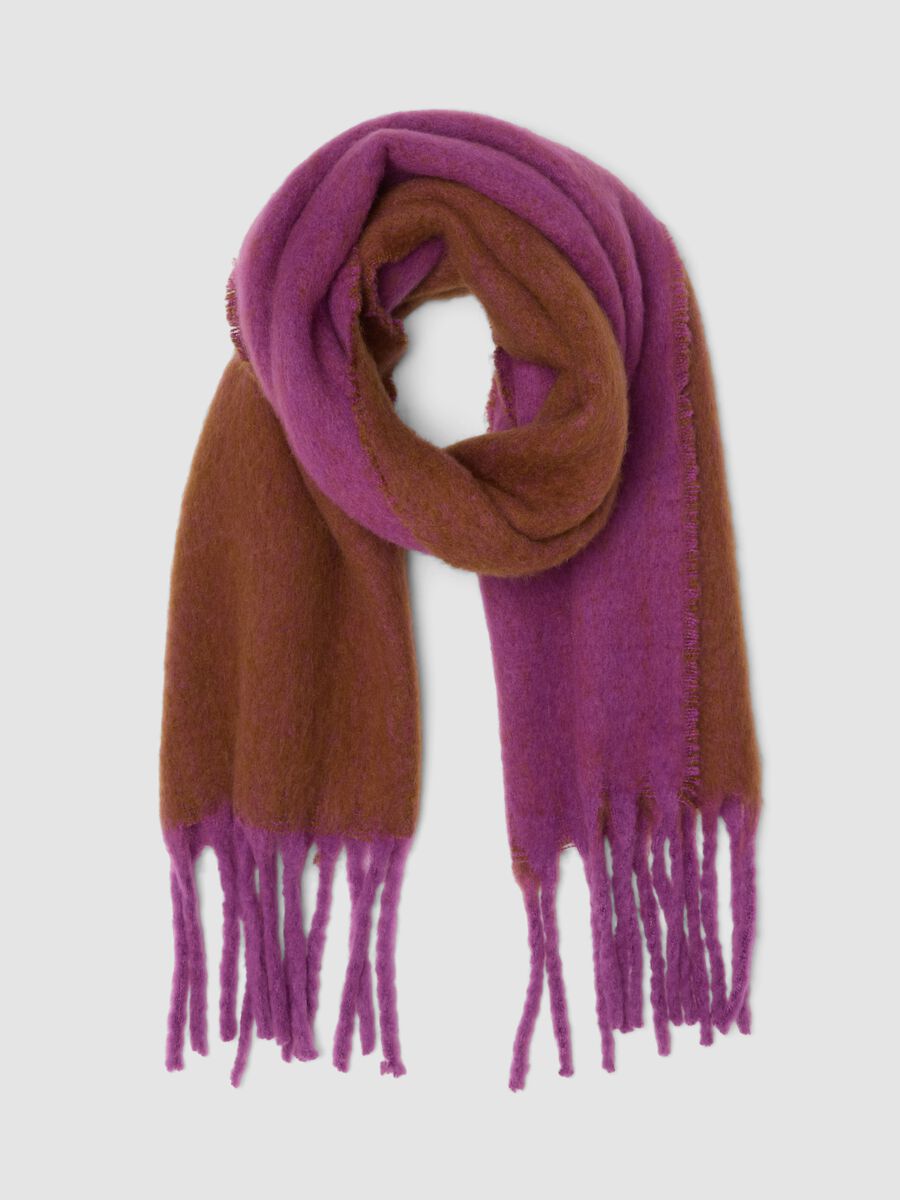 Purple wool-blend scarf with fringes_0