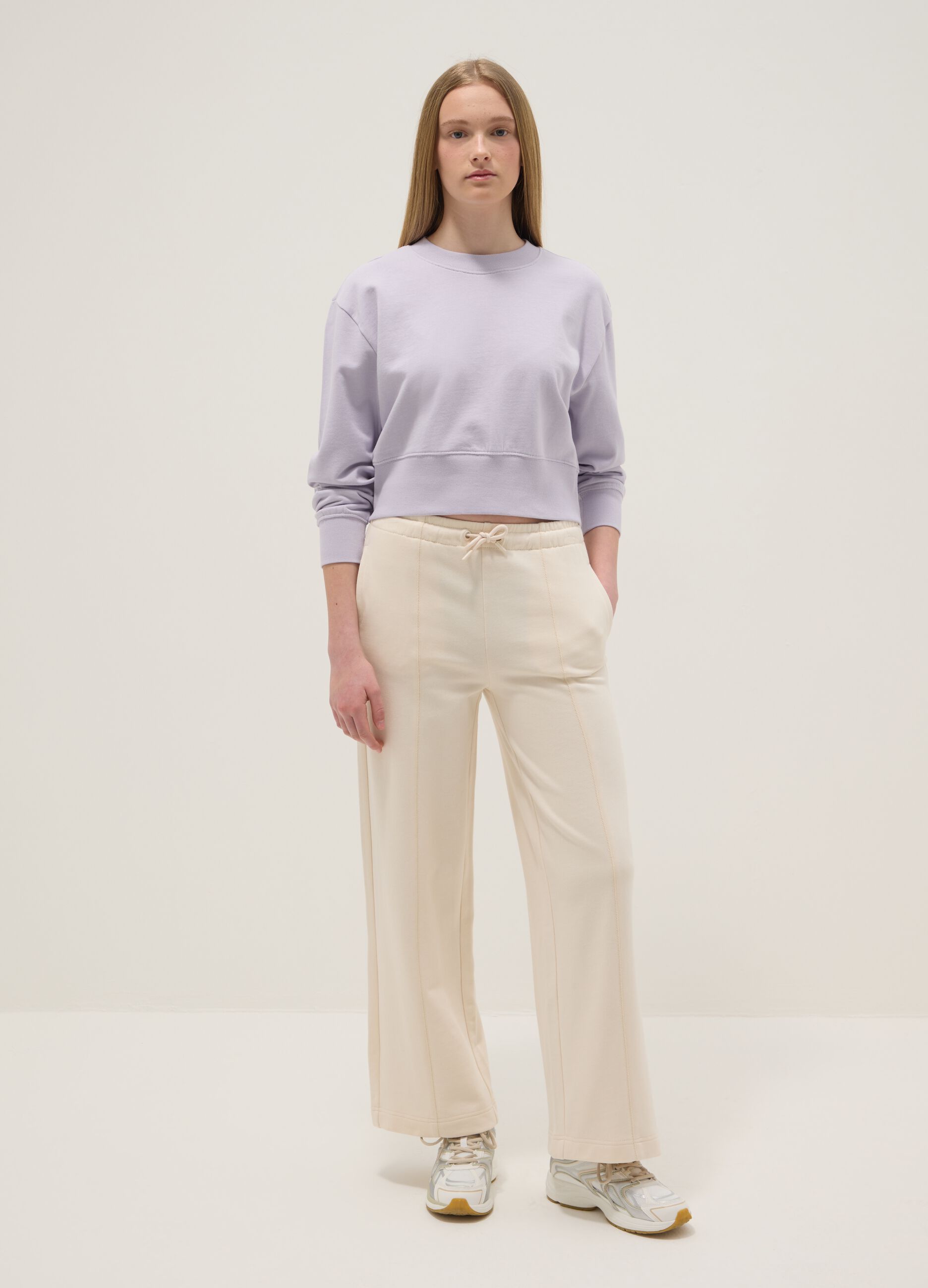 Girls' Beige Culotte Trousers in Pure Cotton