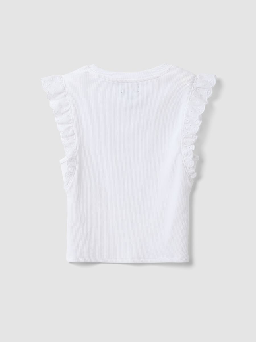 T-shirt bianca in cotone elasticizzato con volant_1