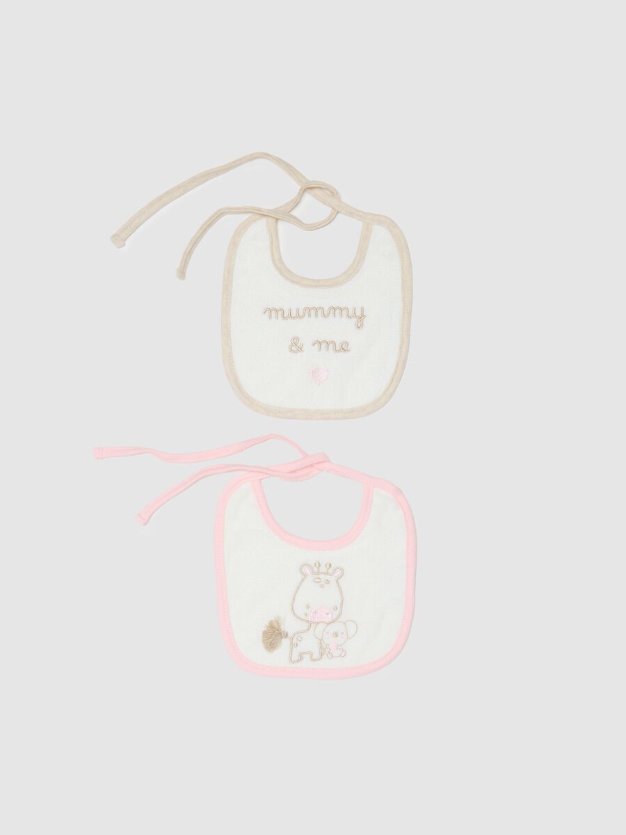 Set of two baby bibs in pure multicolour cotton with embroidery_0