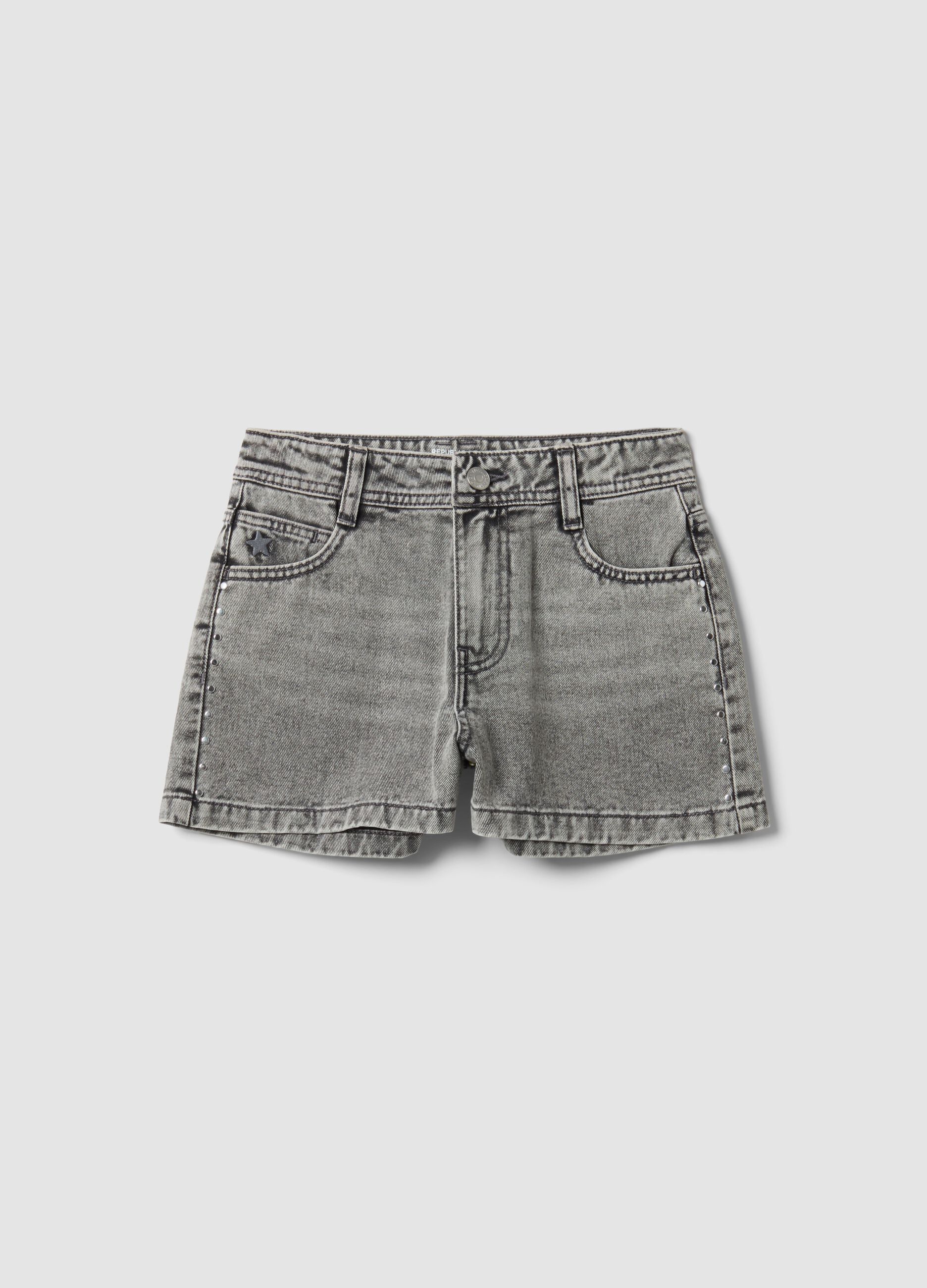 Girls&rsquo; grey pure cotton denim shorts