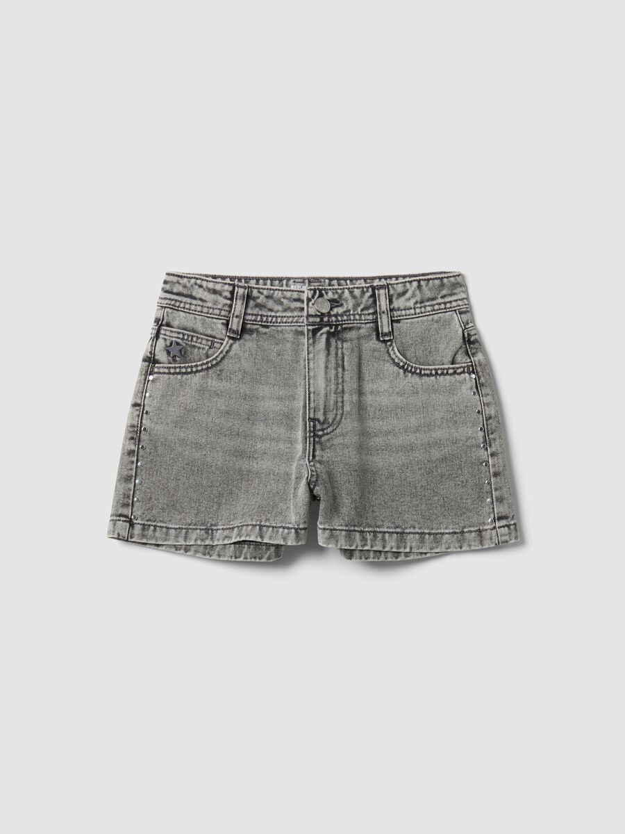 Girls&rsquo; grey pure cotton denim shorts_3