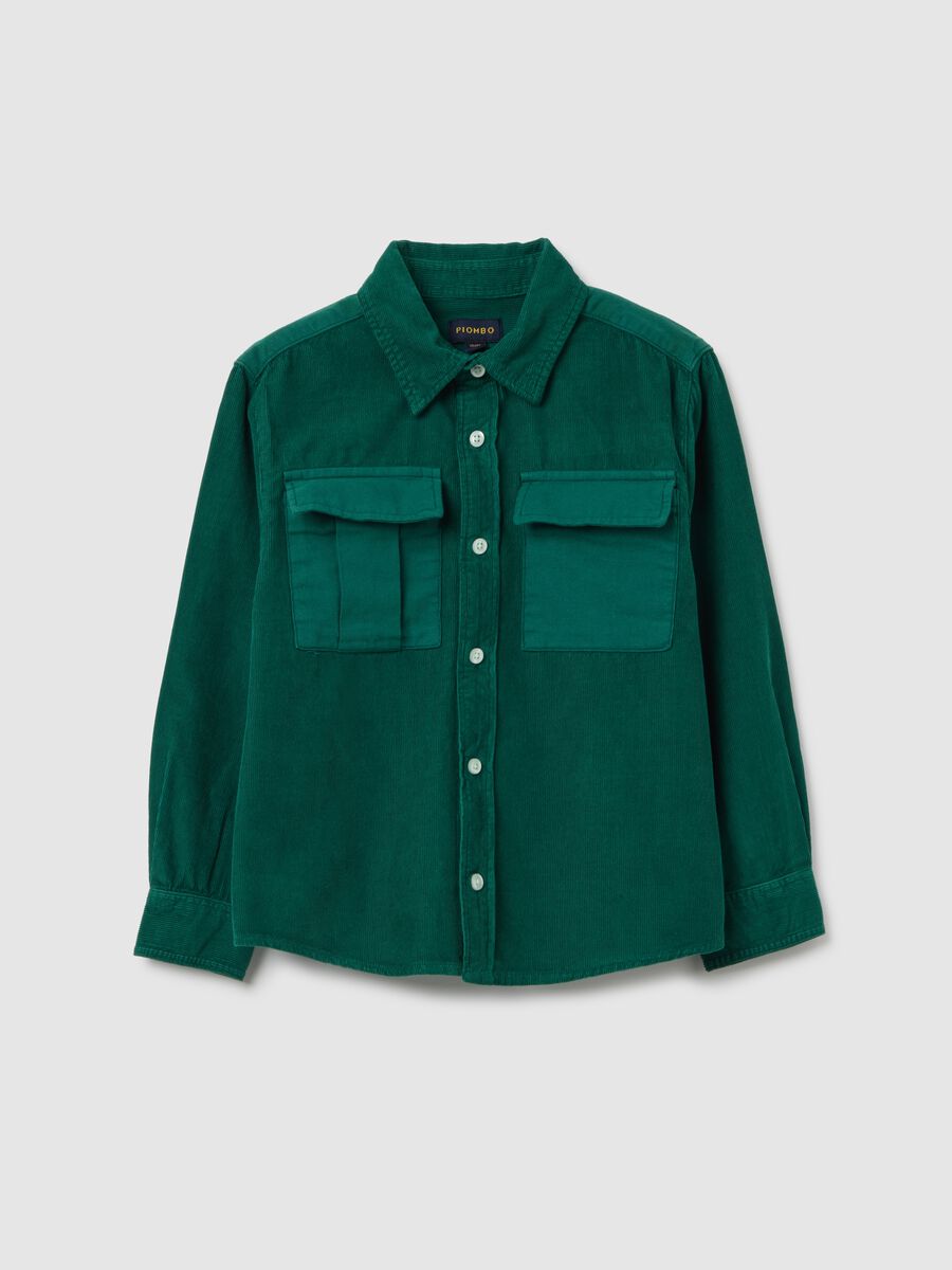Camicia da bambino in puro cotone verde vestibilità oversize_0