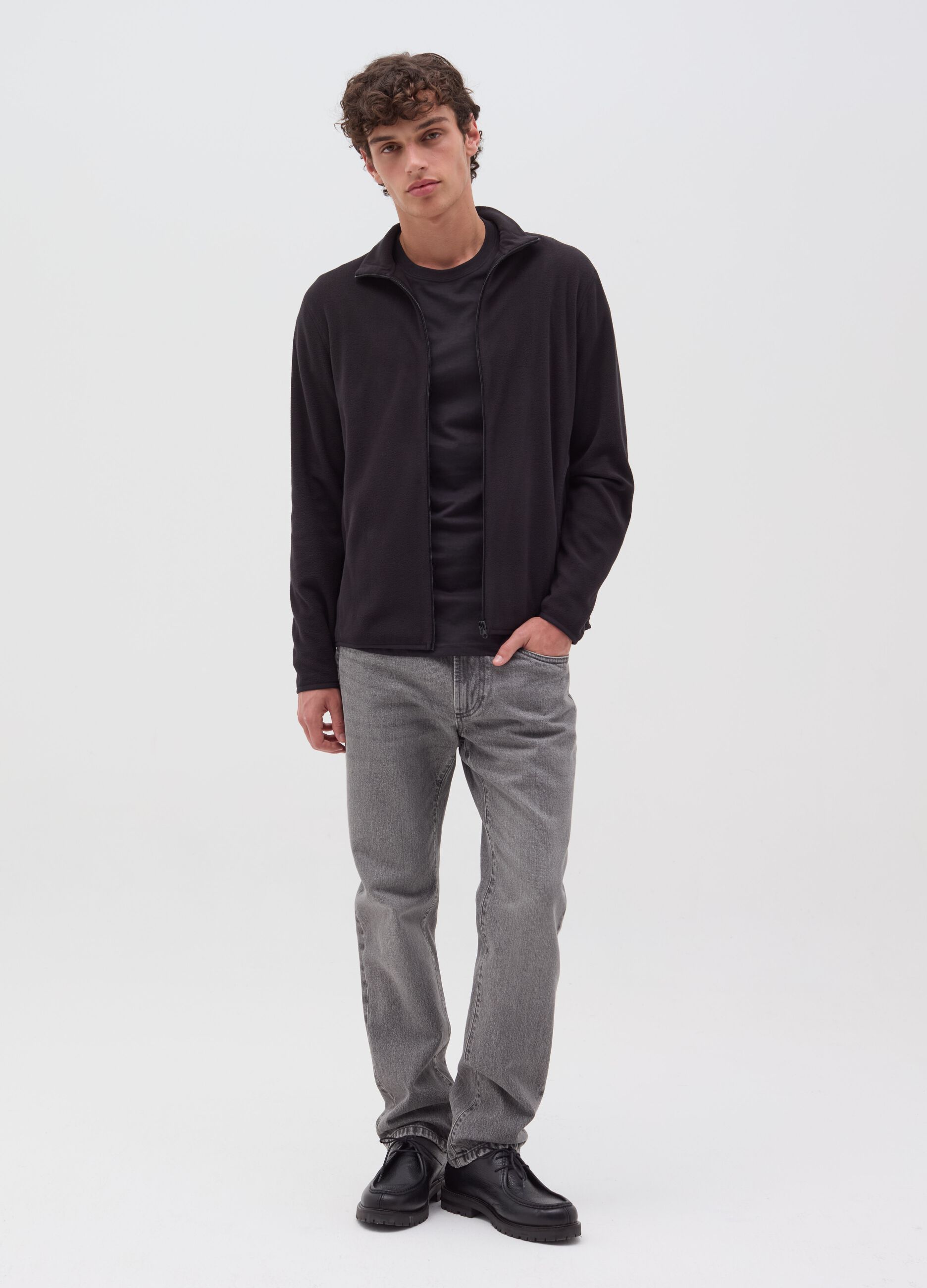 Fleece full-zip sweatshirt with high neck