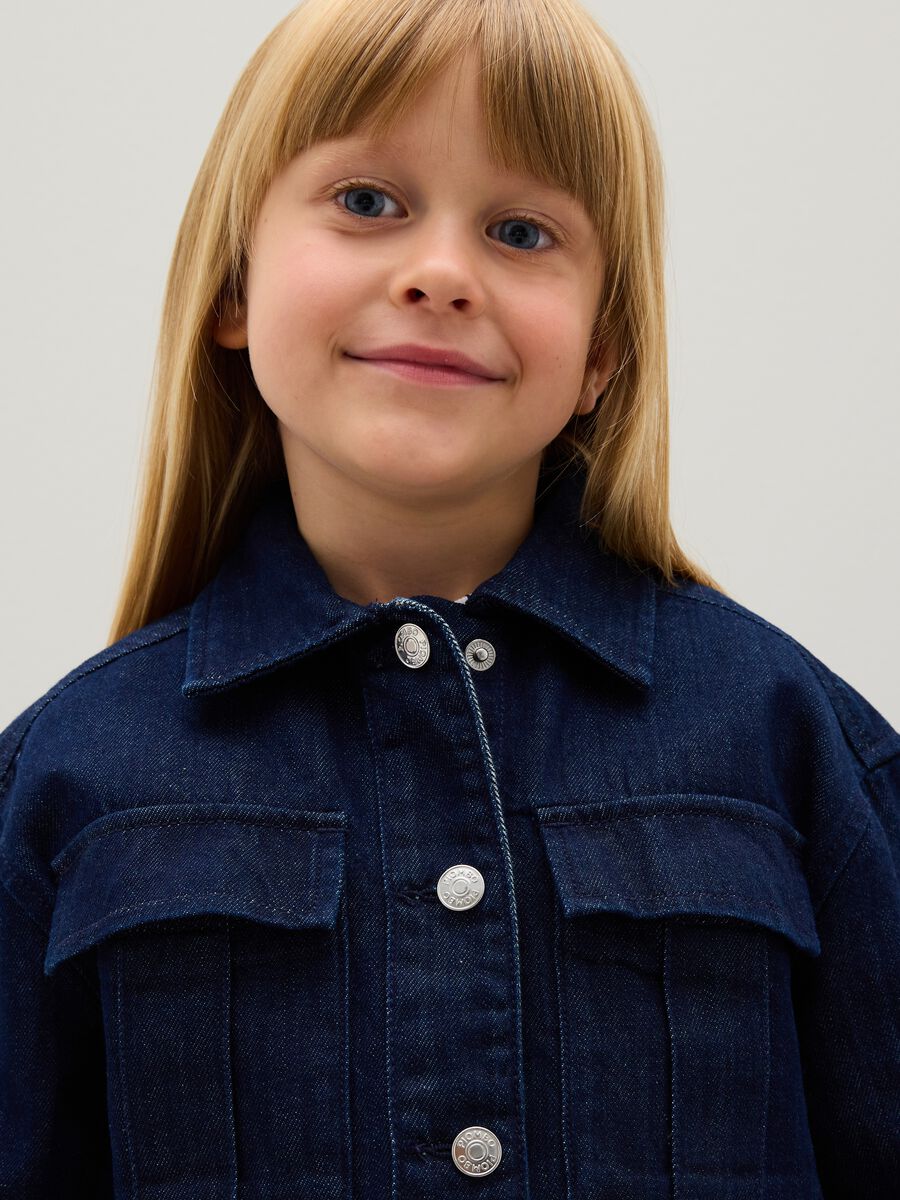 Camicia da bambina in puro cotone blu oversize_1