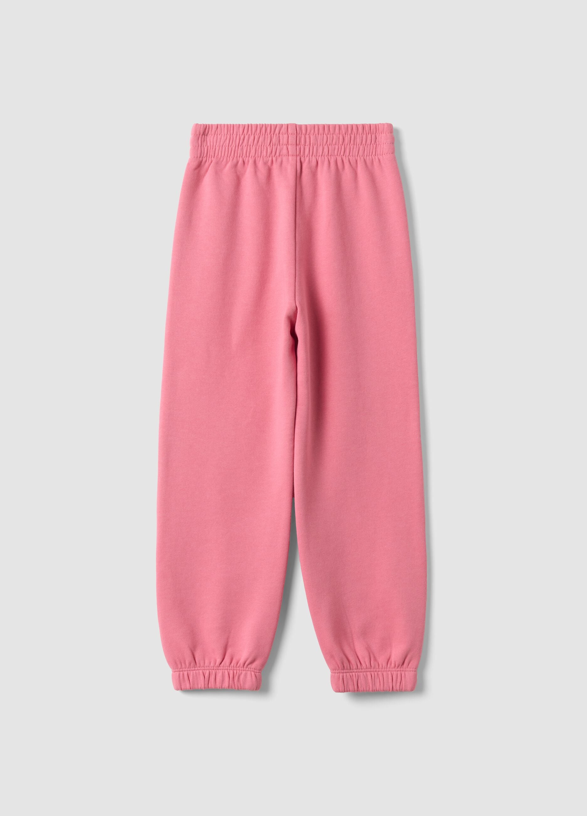 Pink regular-fit fleece cotton joggers