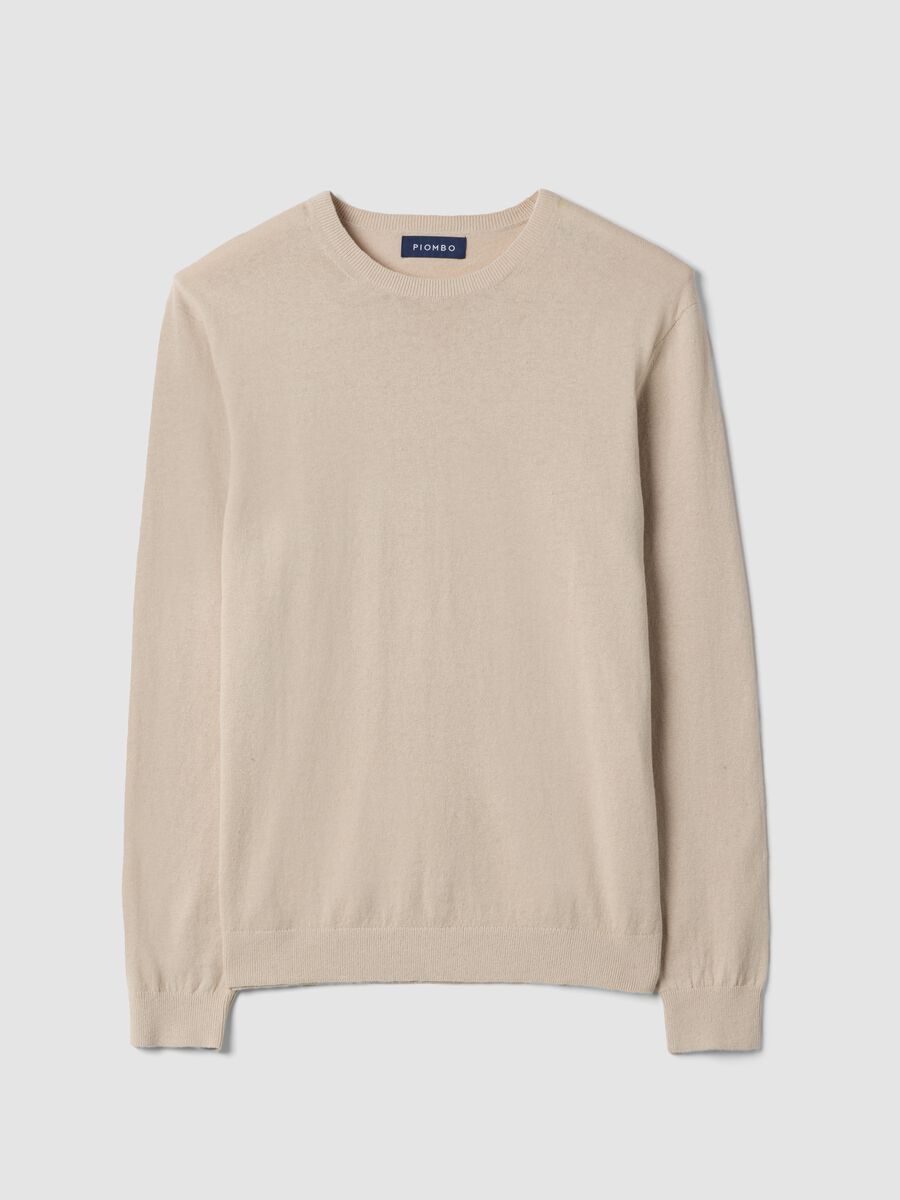 Pullover girocollo in cotone e lino beige regular fit_0