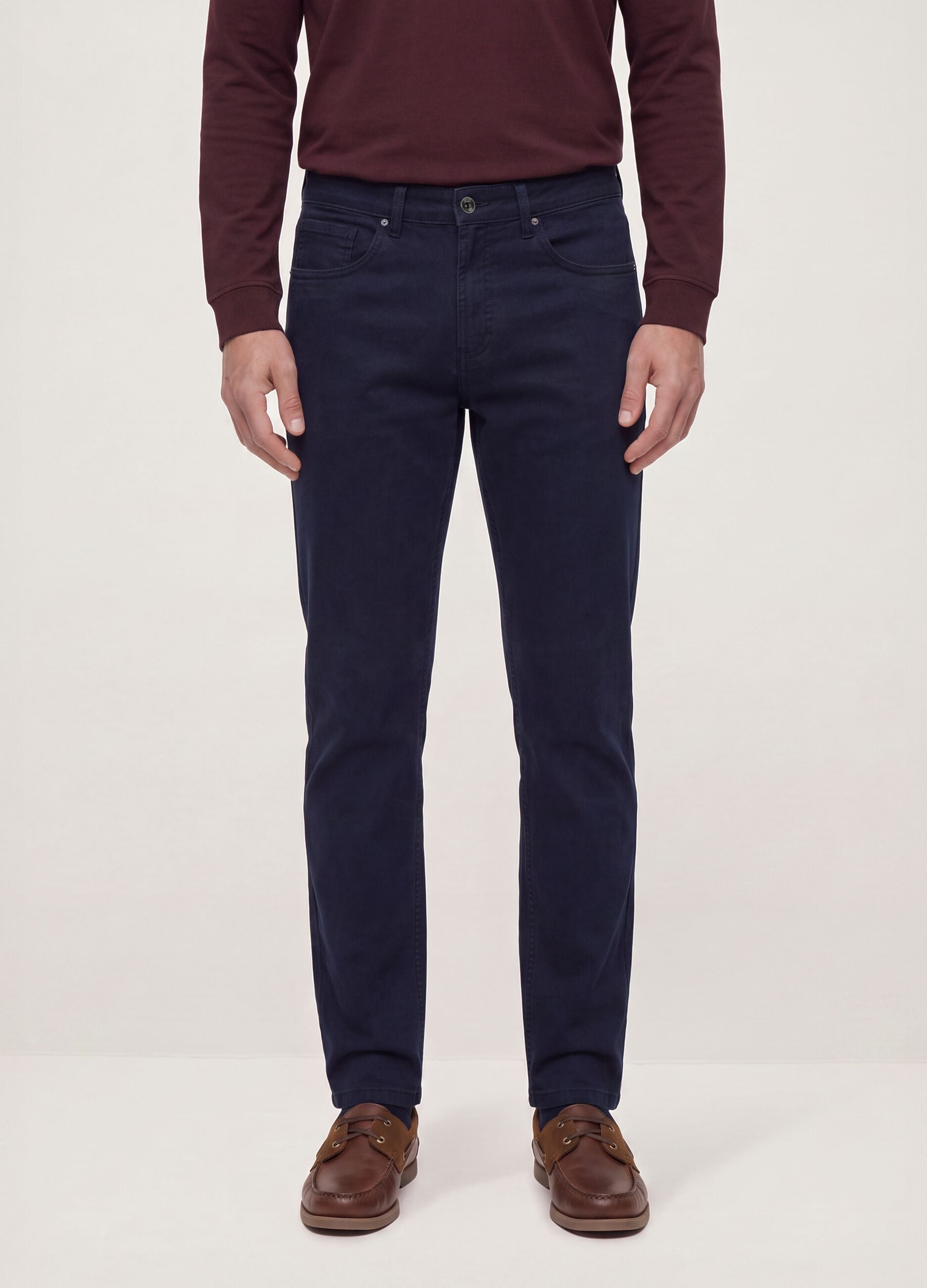 Blue regular-fit stretch cotton twill trousers