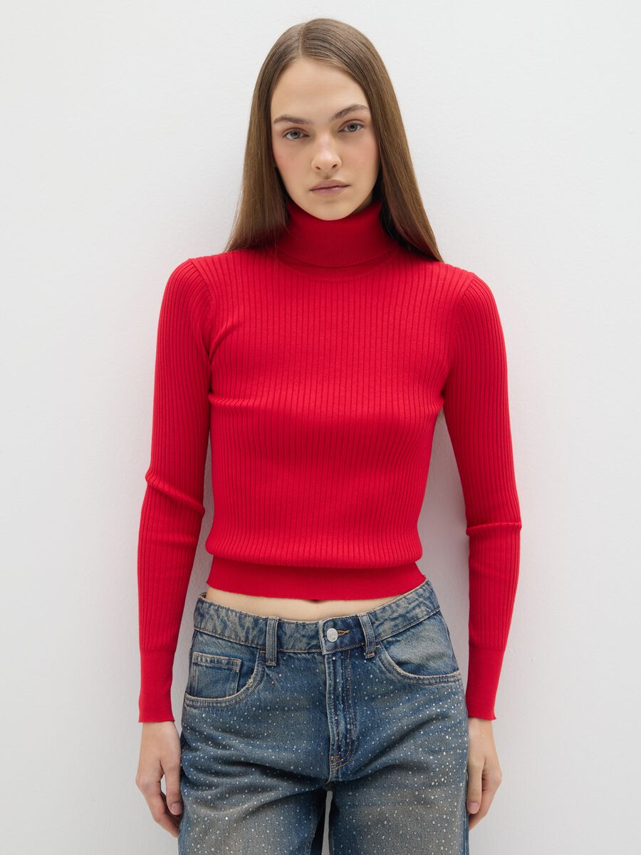 Maglione a collo alto rosso vestibilità fitted_1