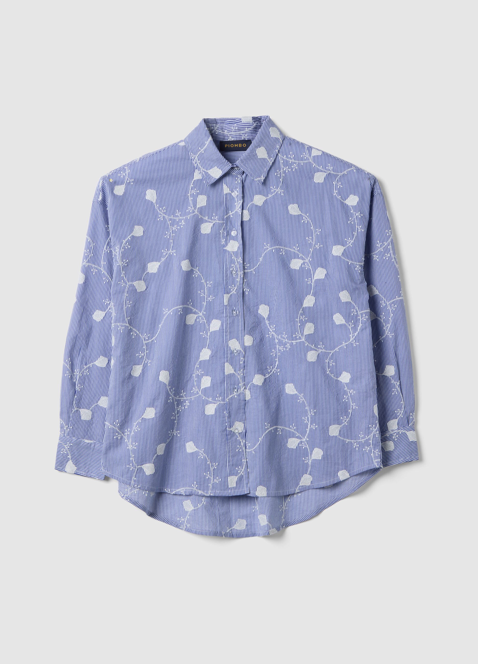 Sky blue pure cotton floral regular fit shirt