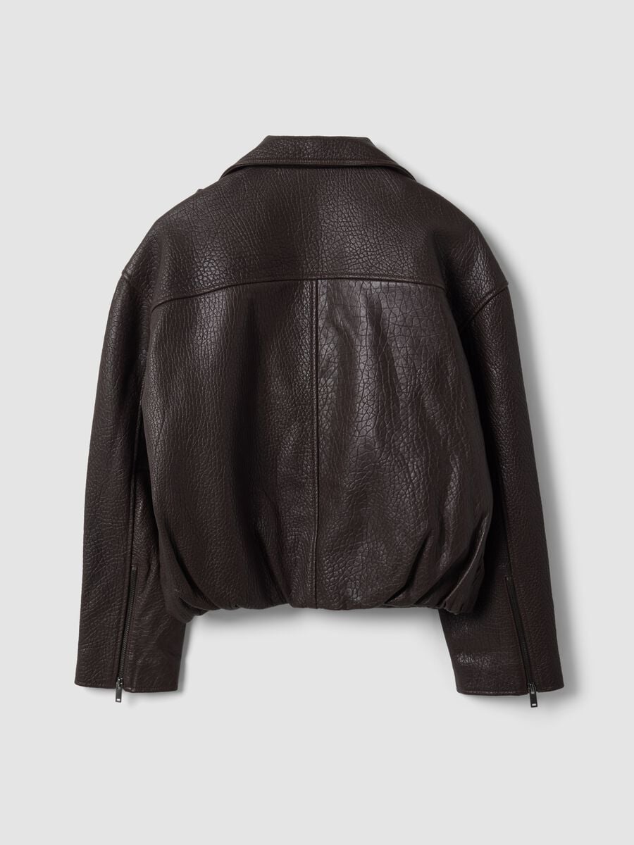 Giacca biker marrone in vera pelle over fit_6