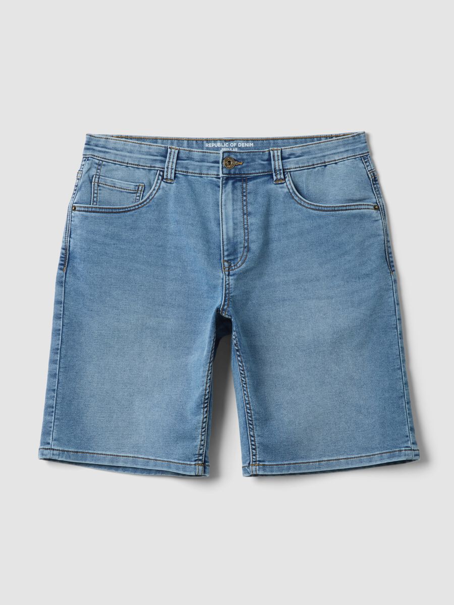 Shorts denim blu in misto cotone elasticizzato regular fit_4
