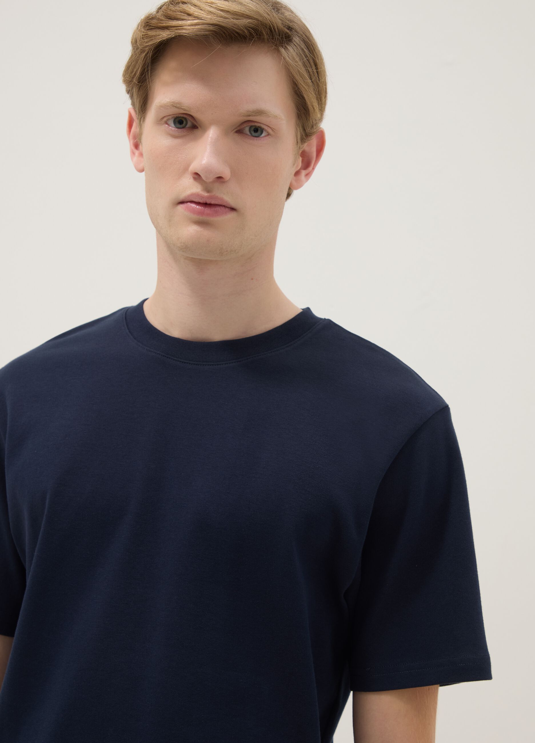 Blue pure cotton short sleeve relaxed fit T-shirt