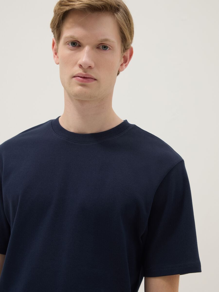 Blue pure cotton short sleeve relaxed fit T-shirt_5