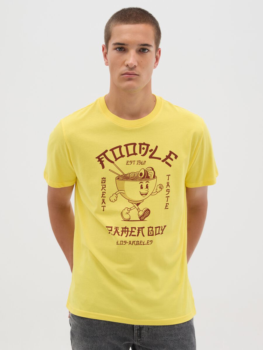Yellow T-shirt with Ramen Boy Print by Ovs_0