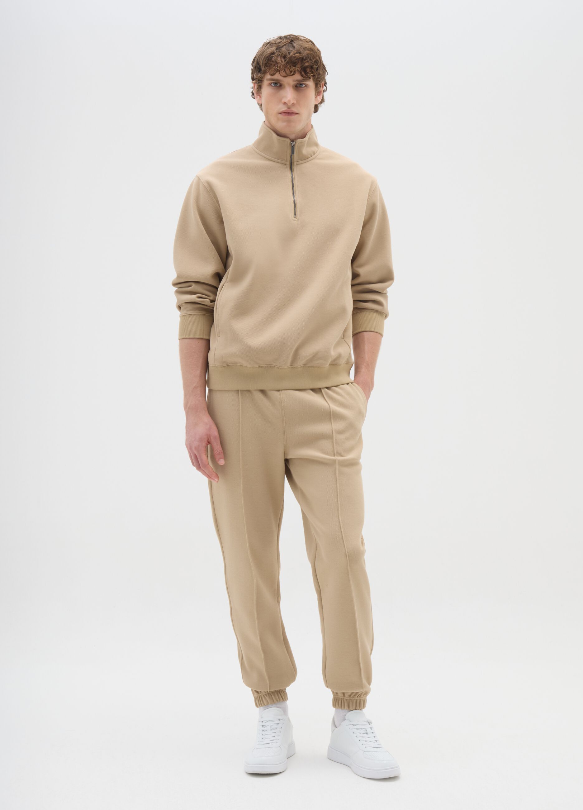Beige Half-Zip Sweatshirt