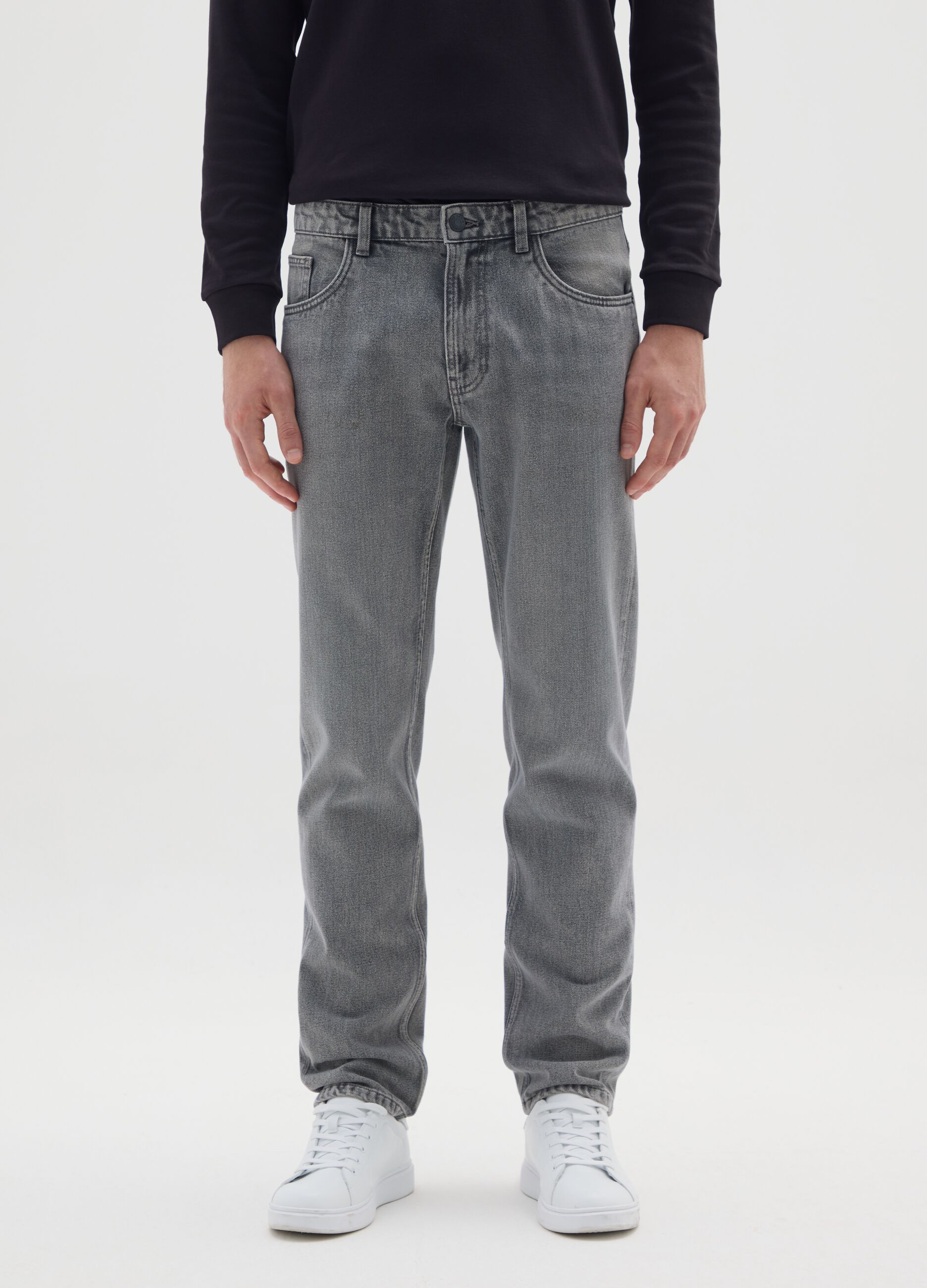 Regular fit grey cotton blend jeans
