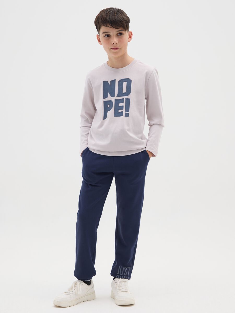 Pantaloni jogger da ragazzo in puro cotone blu regular fit_0