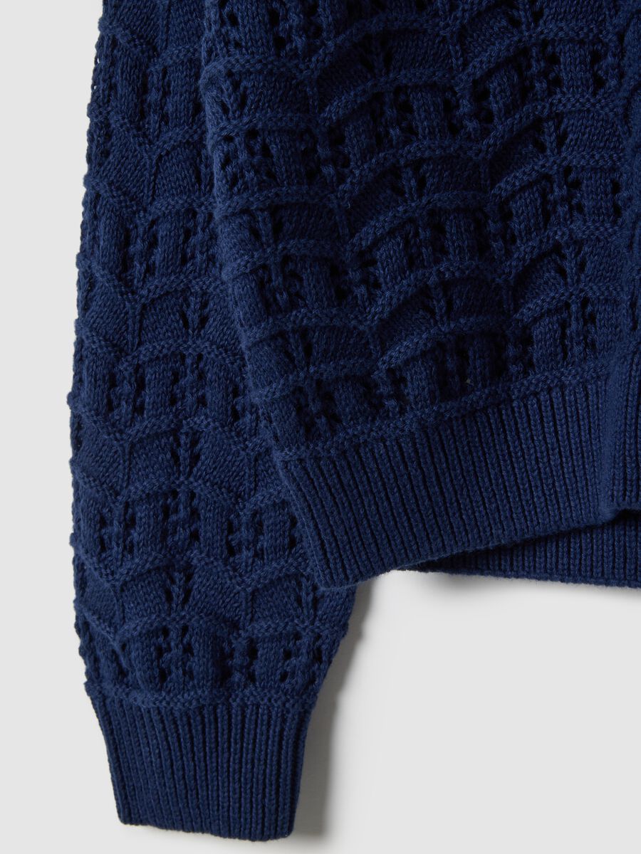 Cardigan in puro cotone blu da bambina regular fit con texture a maglia_3