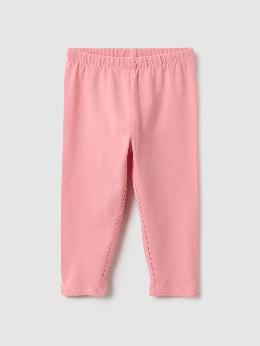 Pink stretchy cotton leggings for girls, slim fit_0